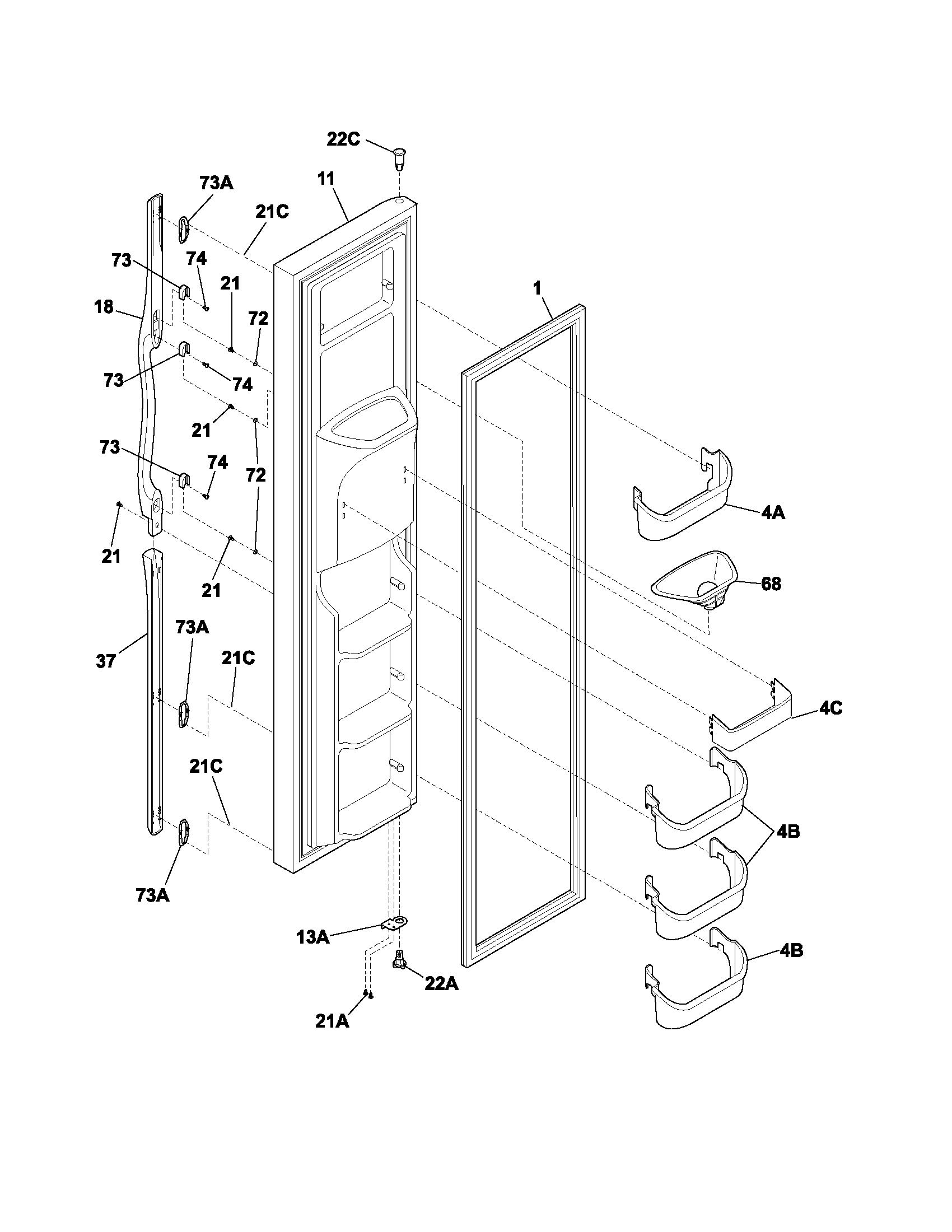Frigidaire GLHS280ZAQ5 freezer door diagram