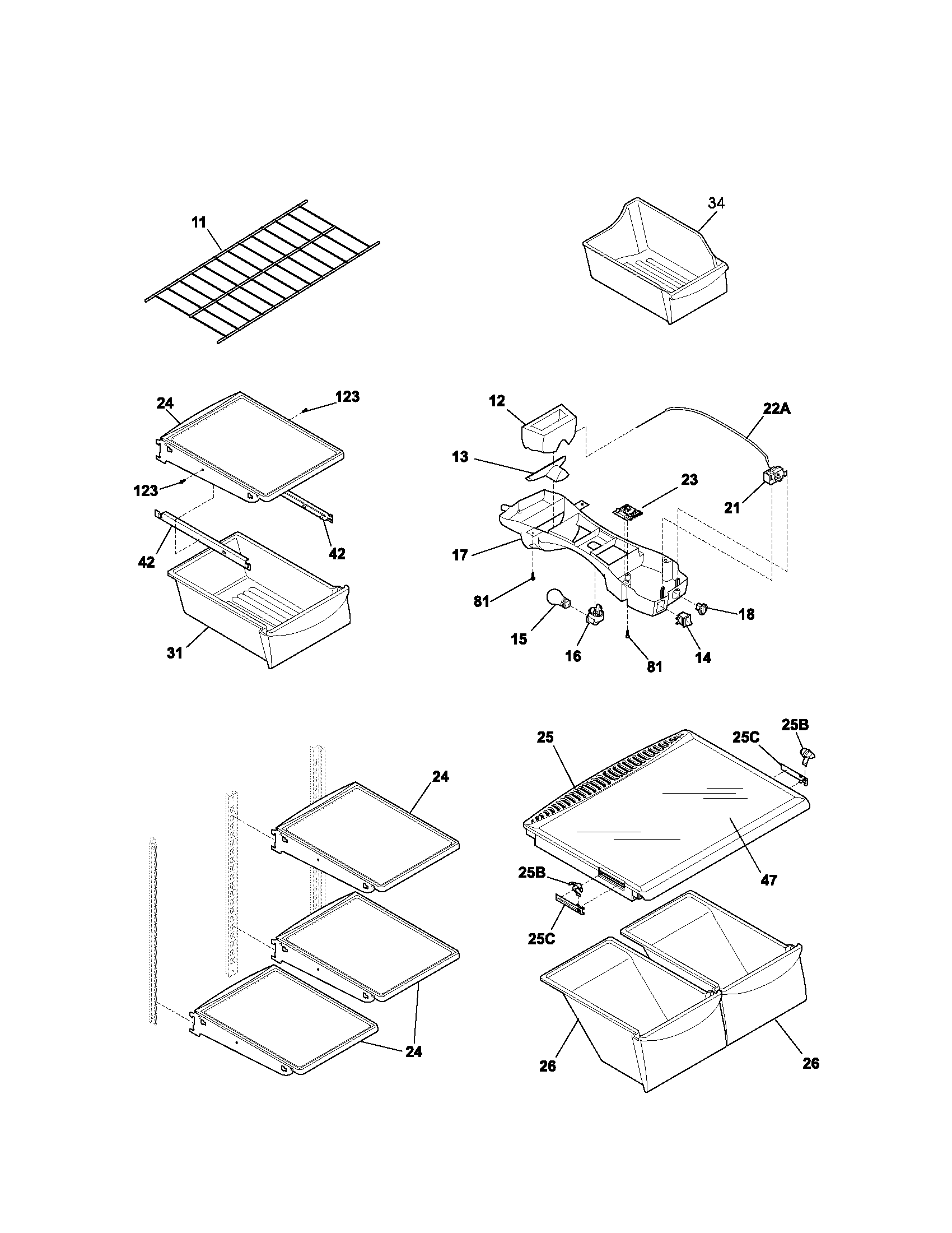 Kenmore 25372874204 shelves diagram