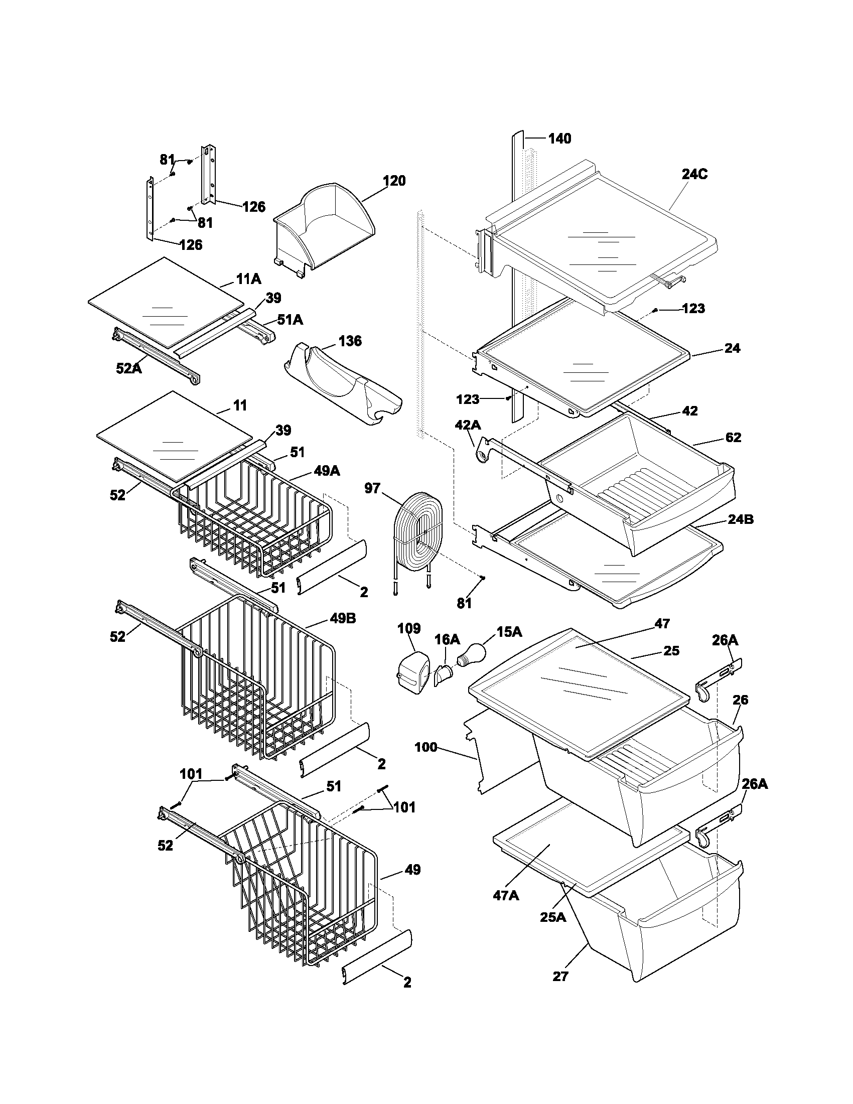 Frigidaire PLHS238ZCB0 shelves diagram