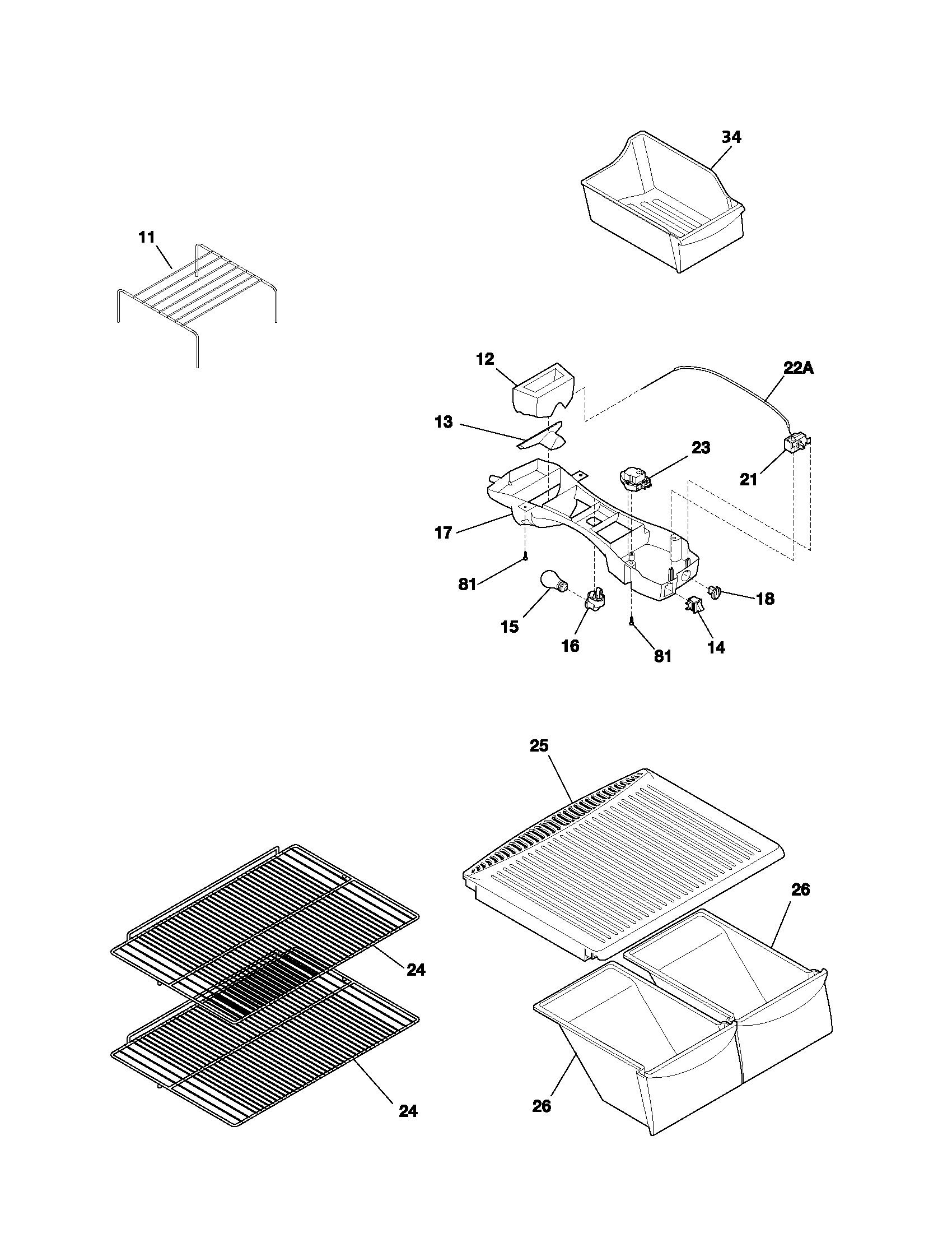 Frigidaire FRT17IB3AW3 shelves diagram