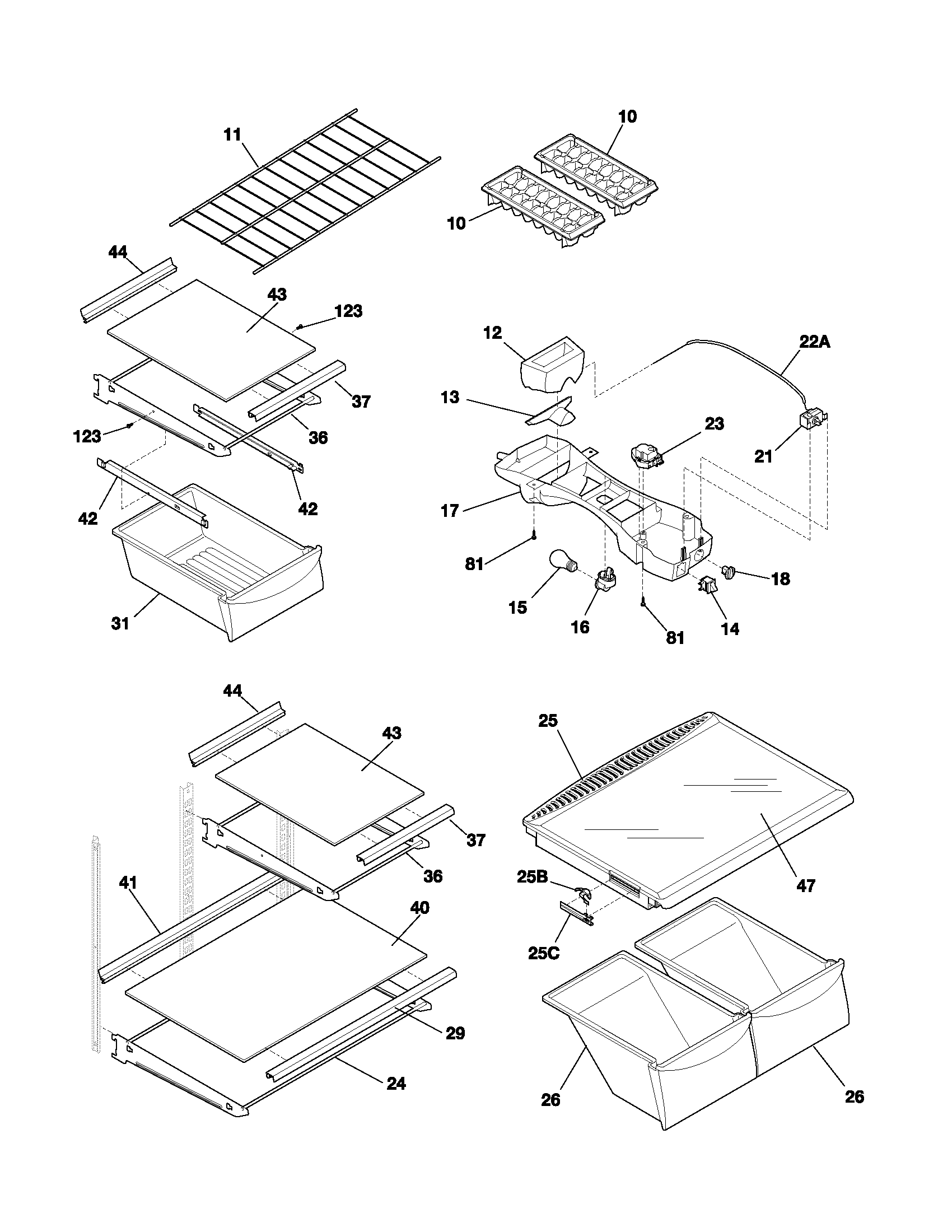 White-Westinghouse WRT21MP5AW4 shelves diagram