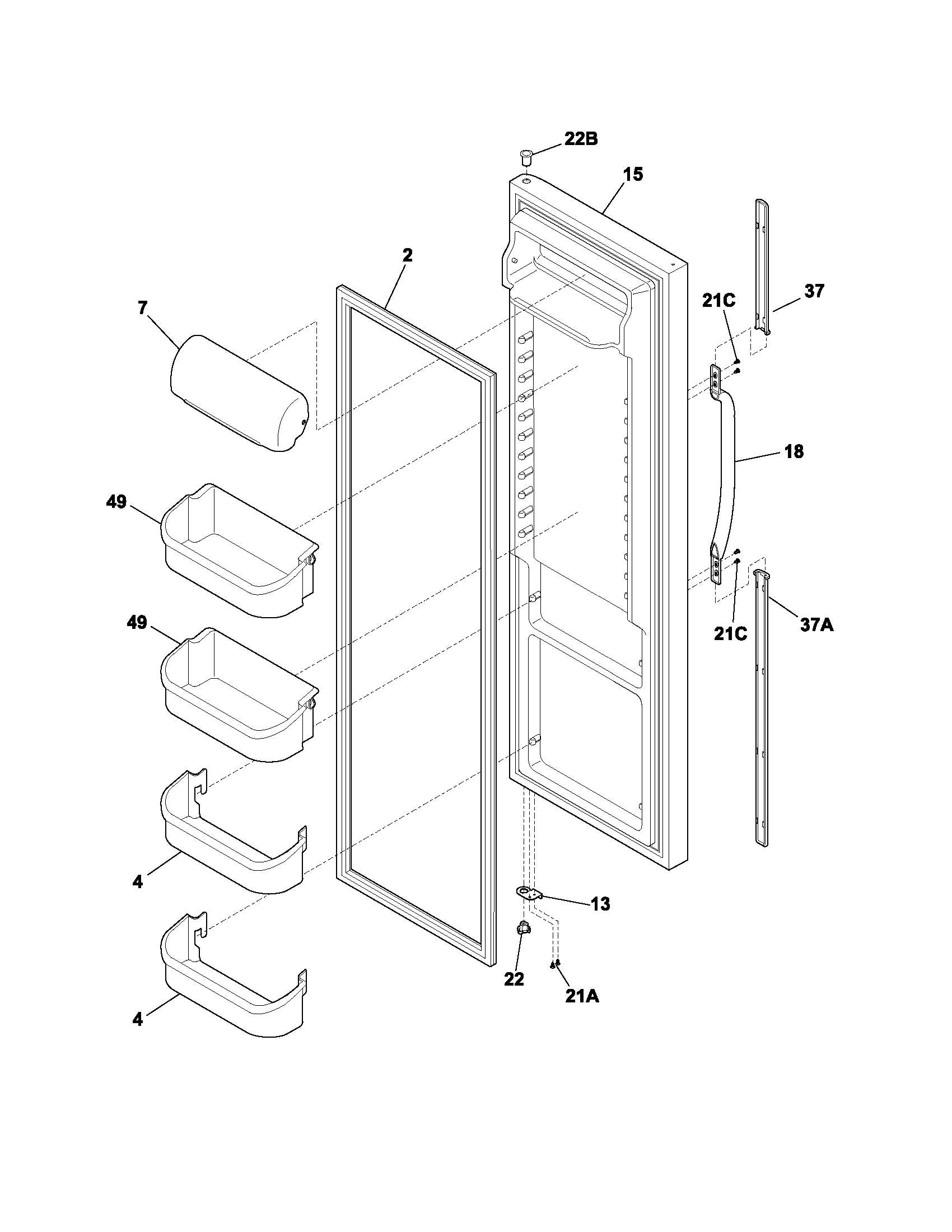 White-Westinghouse WRS26MF5AS5 refrigerator door diagram