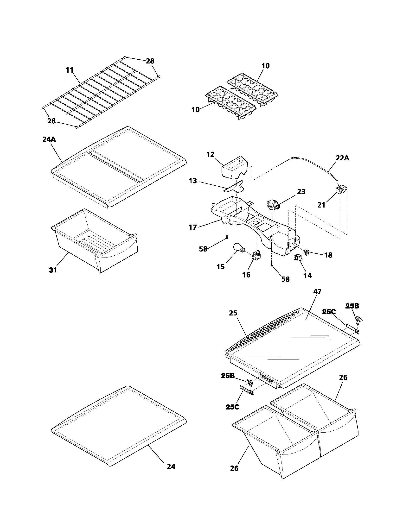 Frigidaire GLRT182SAQ2 shelves diagram