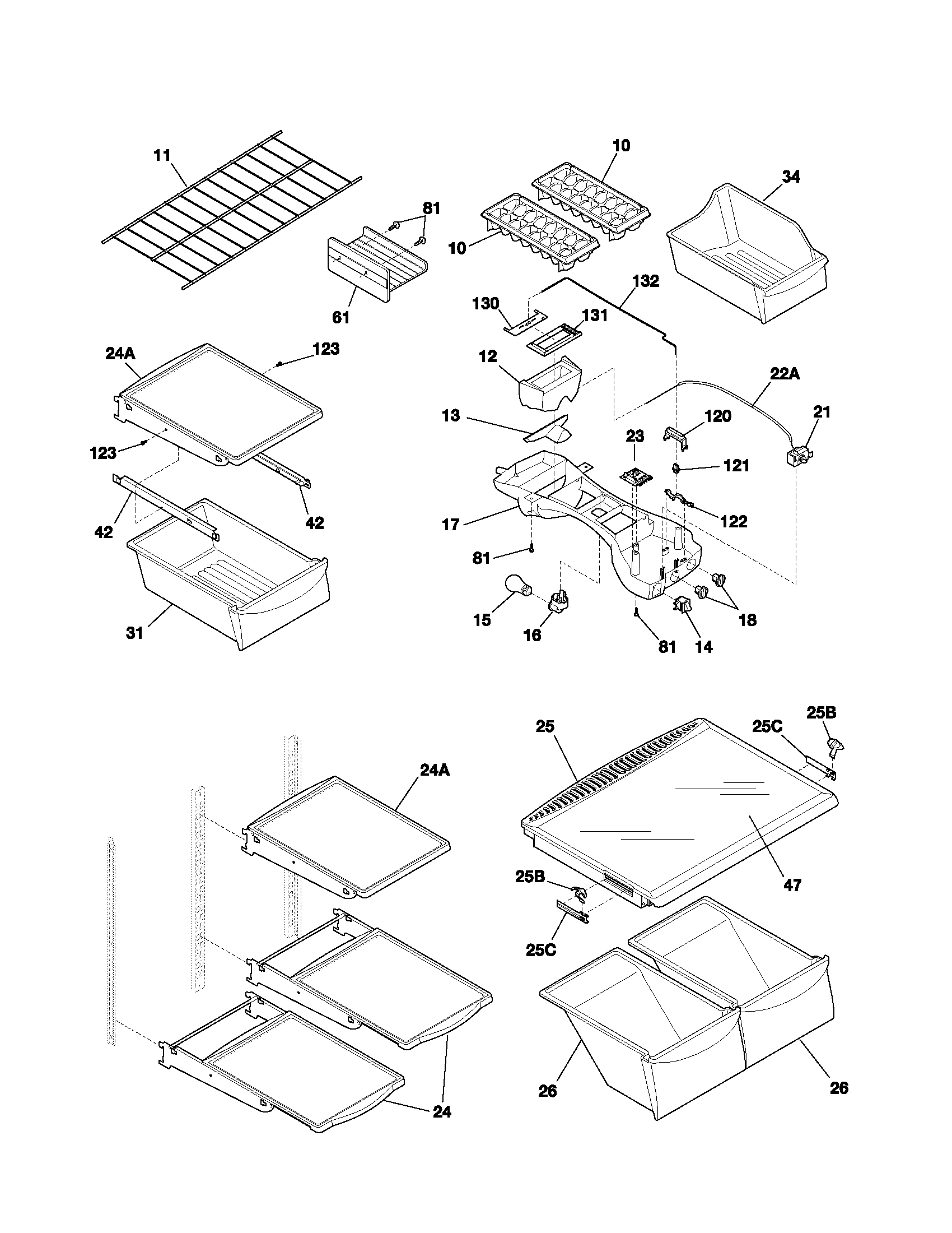 Frigidaire GLHT184RAW6 shelves diagram
