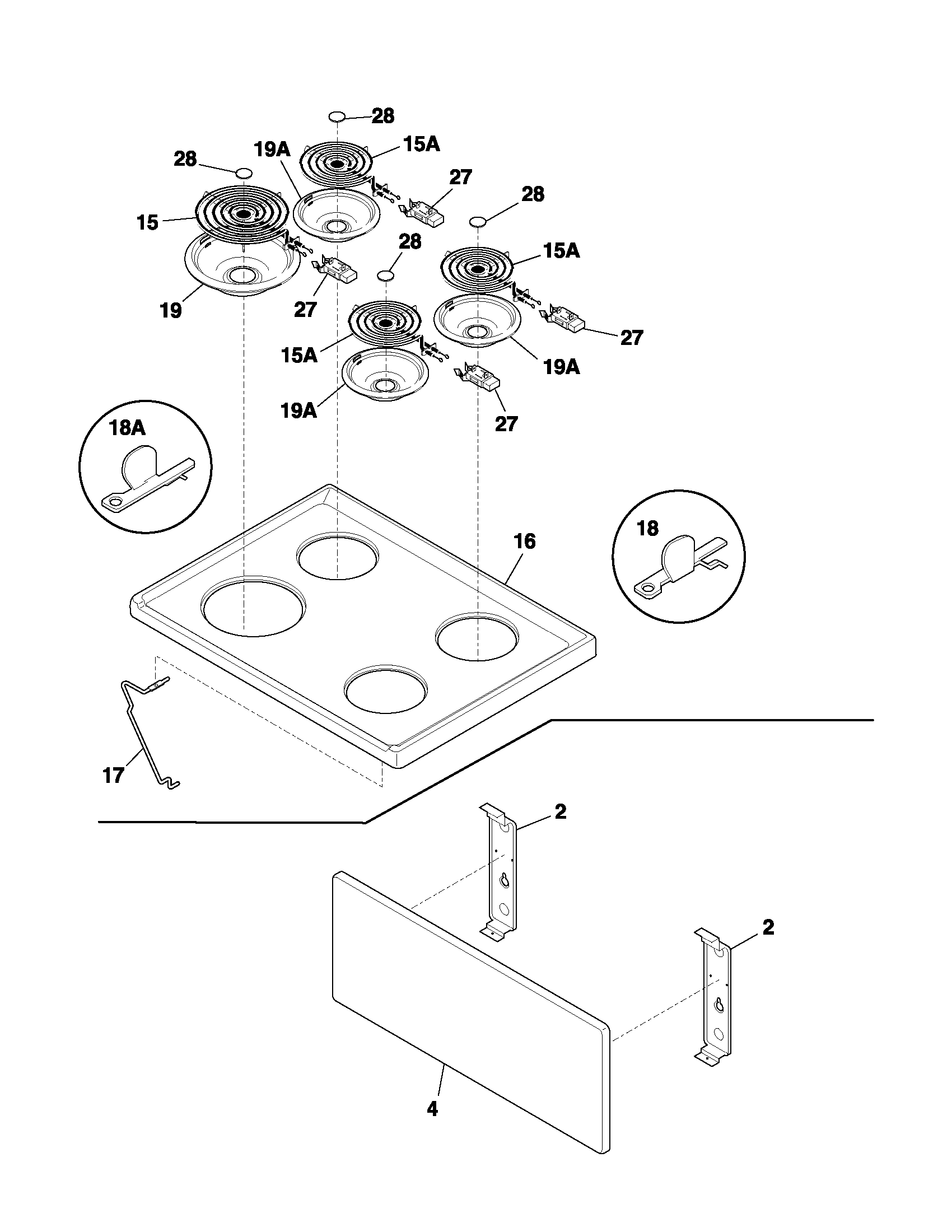 Tappan TEF303BWA top/drawer diagram