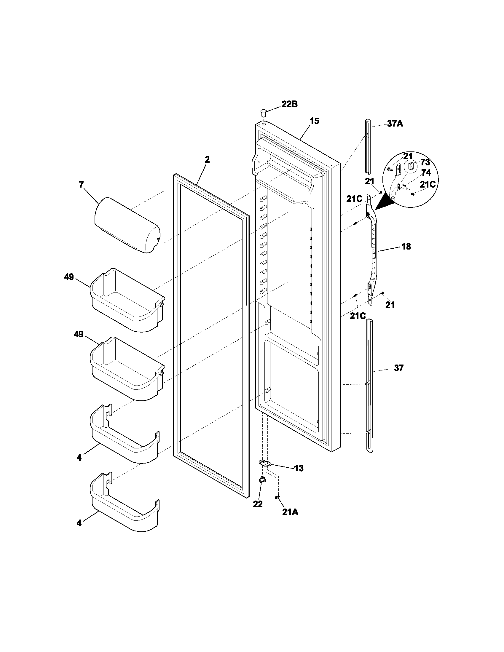 Kenmore 25353612300 refrigerator door diagram