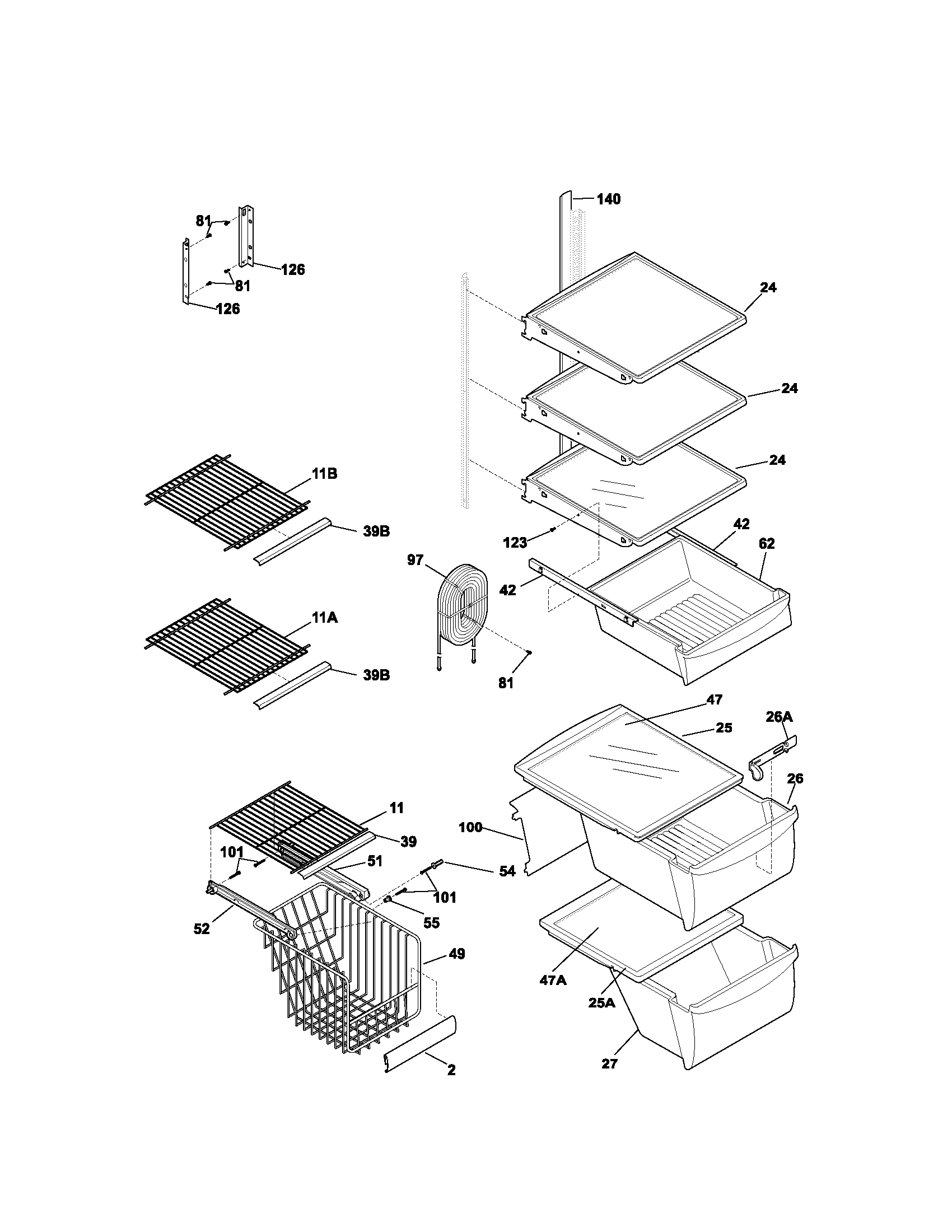 Kenmore 25353612300 shelves diagram