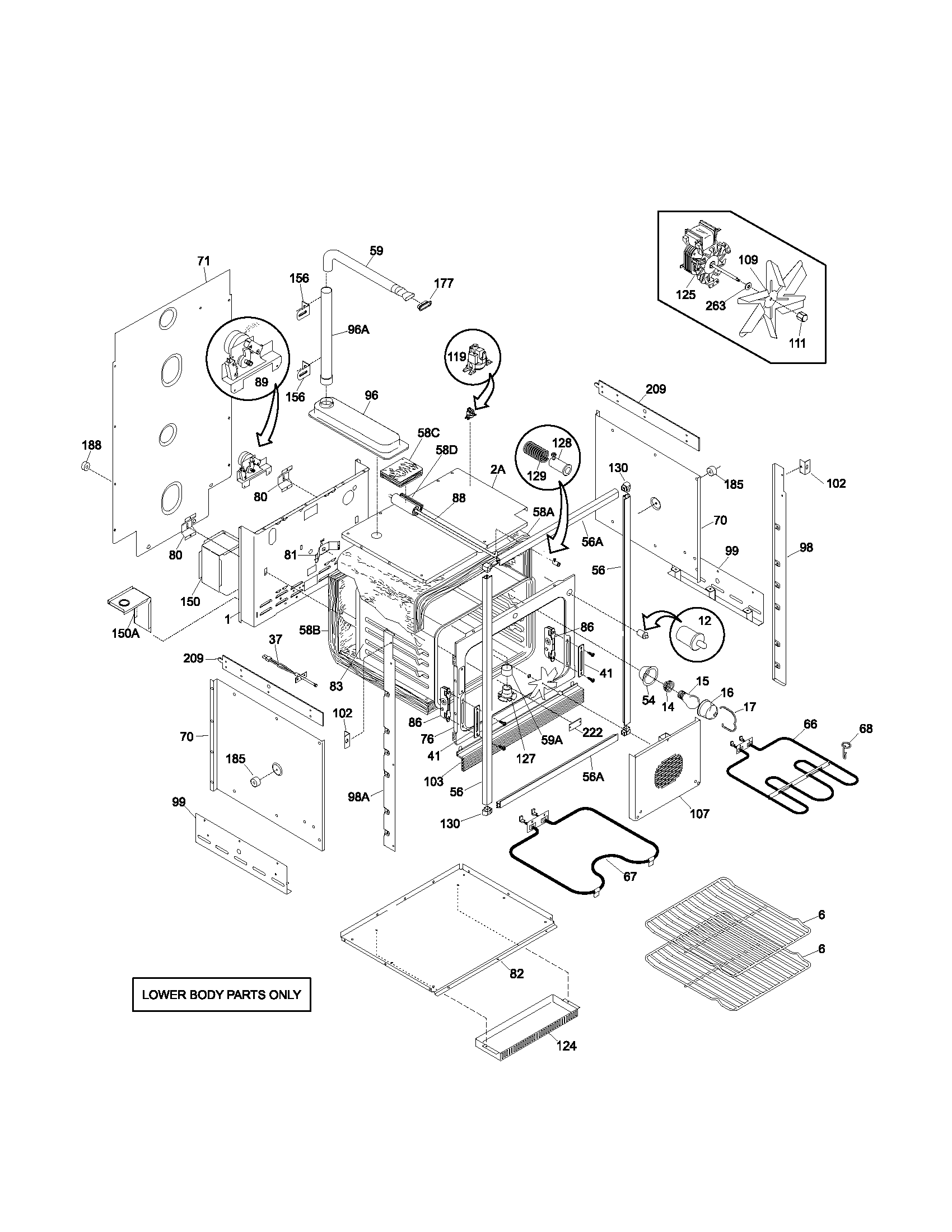 Frigidaire GLEB30T8CBA lower oven body diagram