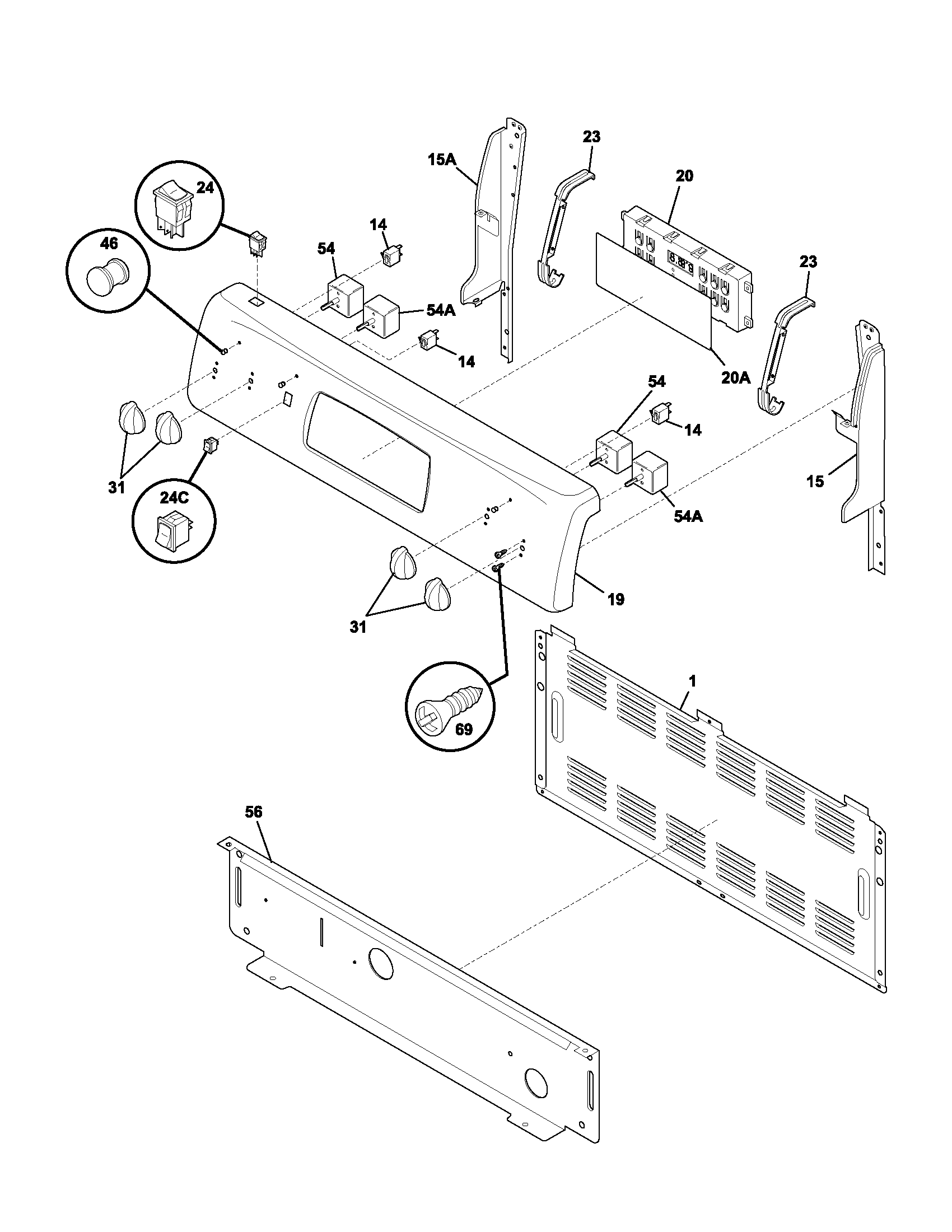 Frigidaire FEF357BSC backguard diagram