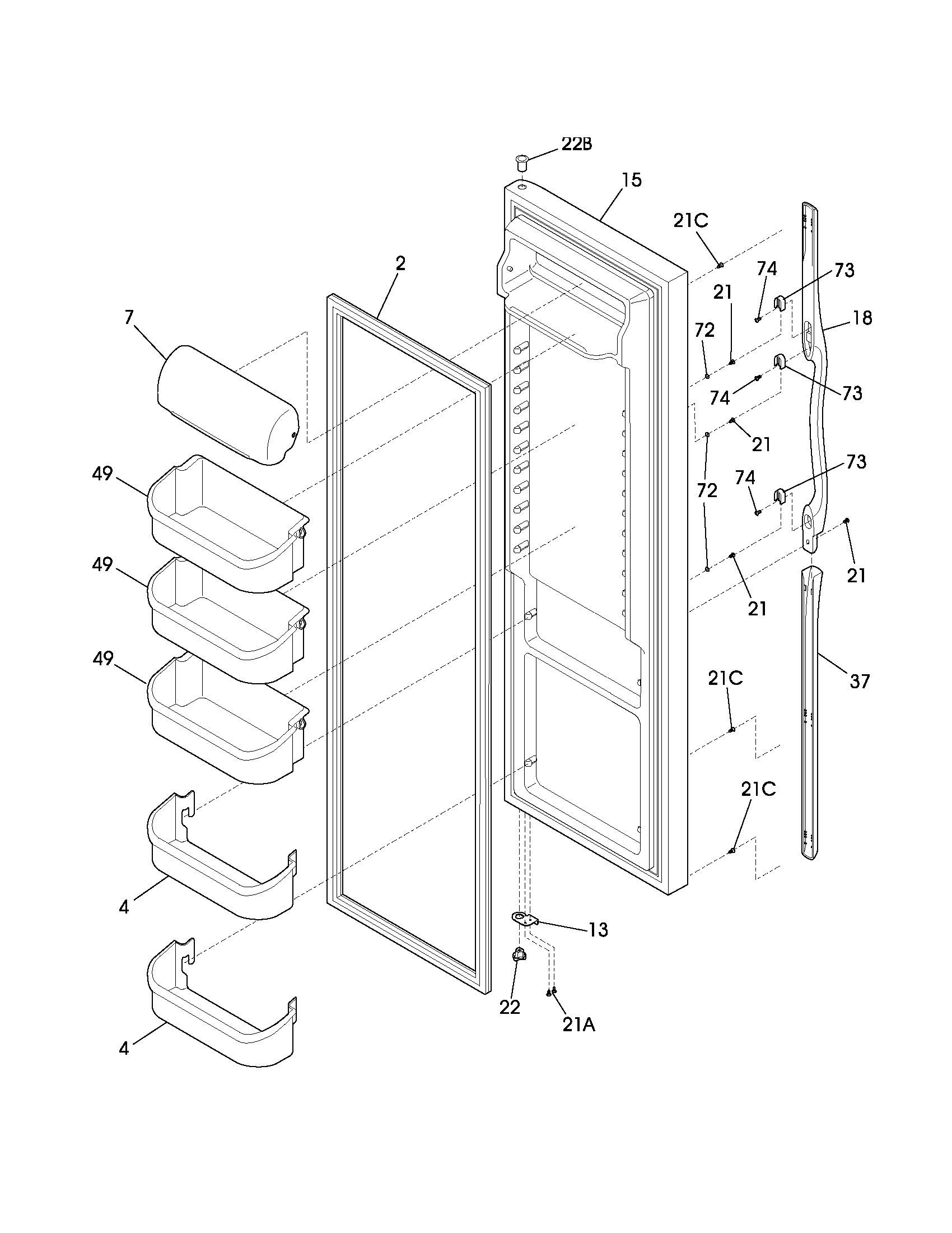 Frigidaire FRS26HBBSB3 refrigerator door diagram