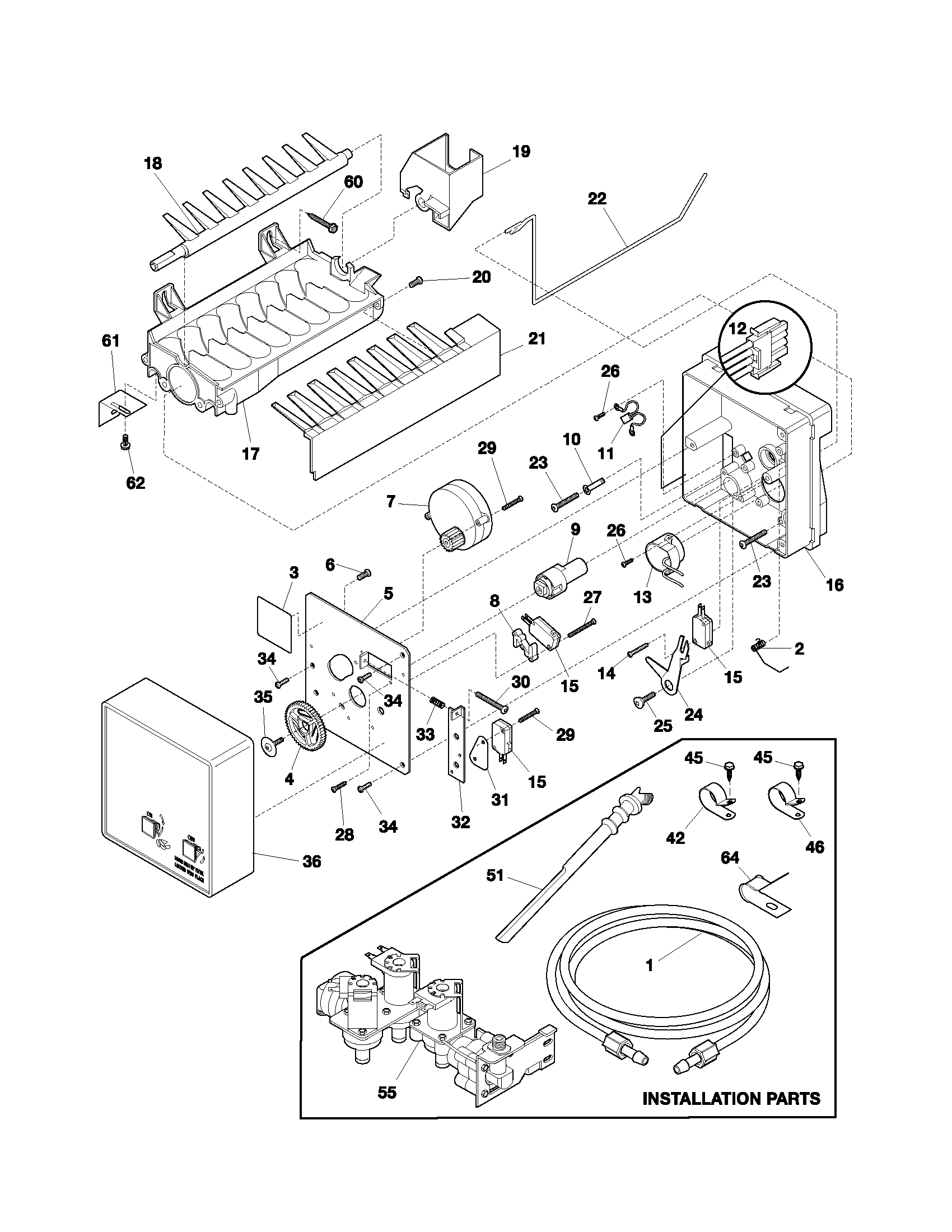 Frigidaire FRS26HBBSB3 ice maker diagram