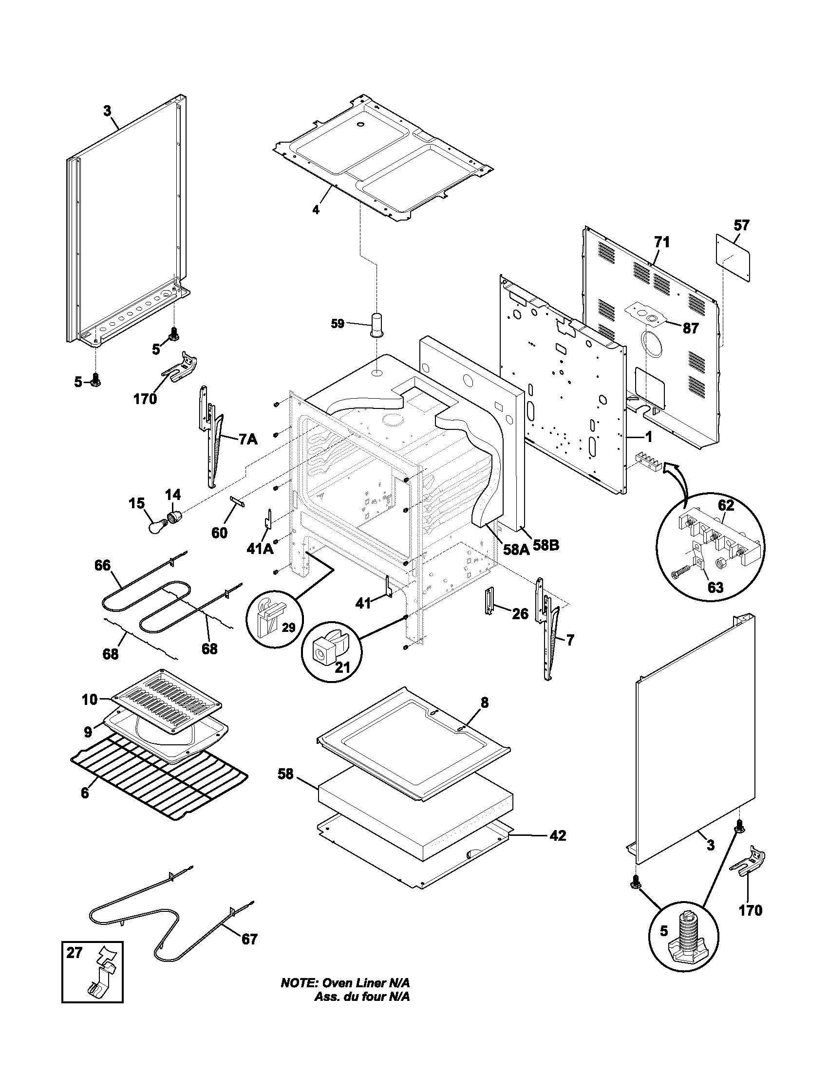 Frigidaire FEF316BSA body diagram