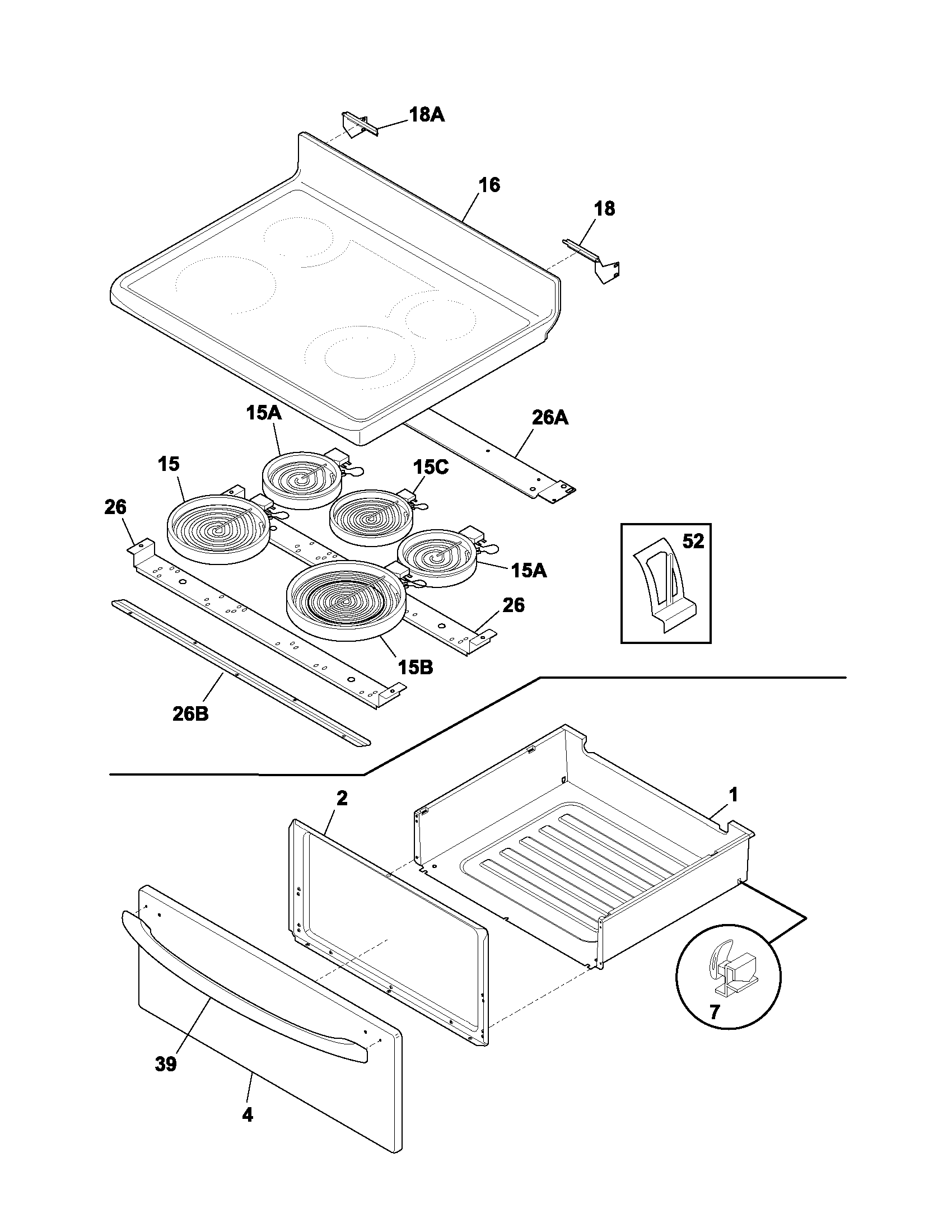 Frigidaire FEF379ACG top/drawer diagram