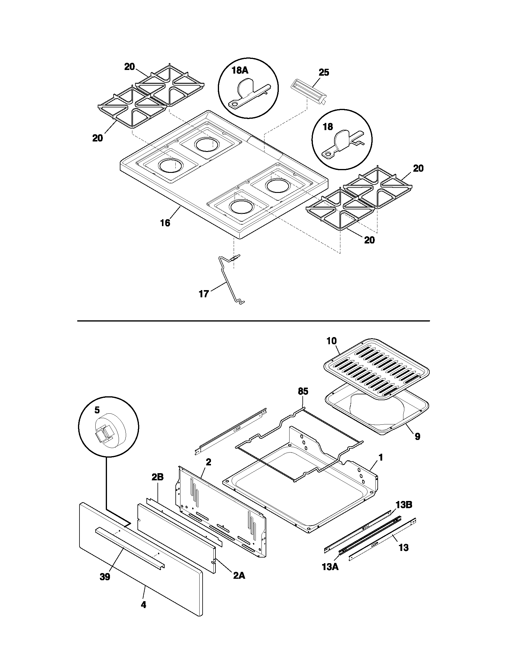 Frigidaire FGF312BSA top/drawer diagram