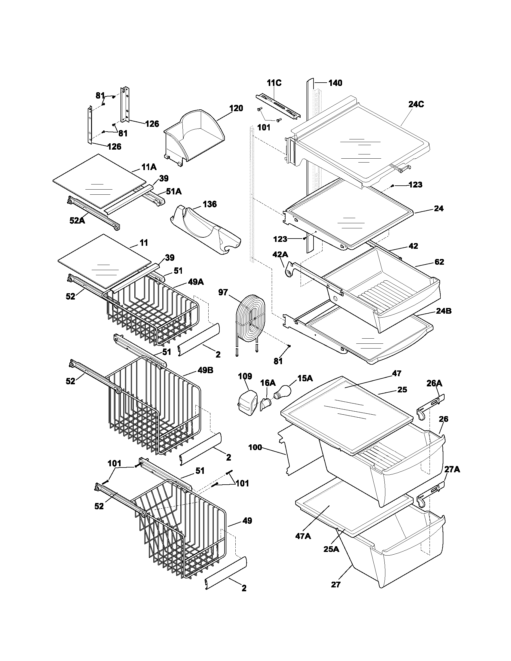 Frigidaire PLHS268ZCB1 shelves diagram
