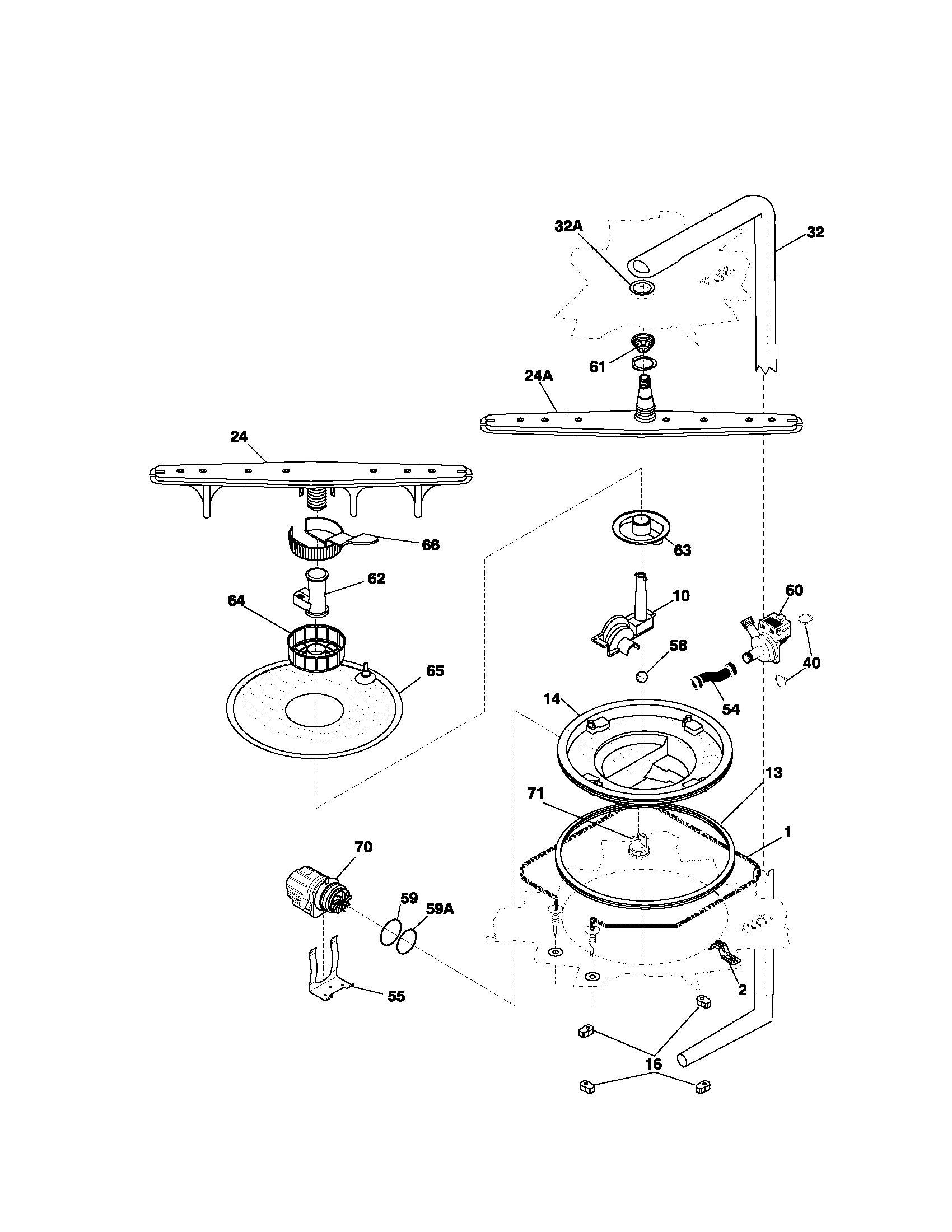 Kenmore 58714302201 motor & pump diagram