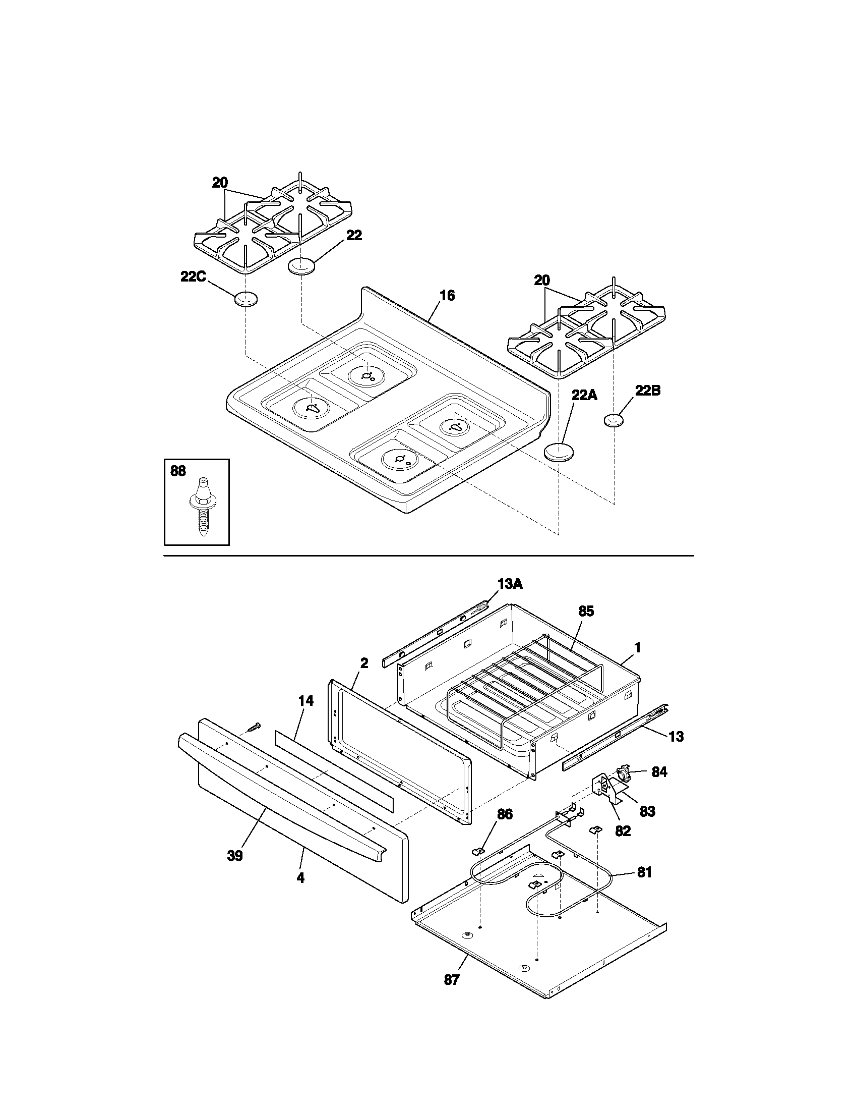 Kenmore 79075662104 top/drawer diagram