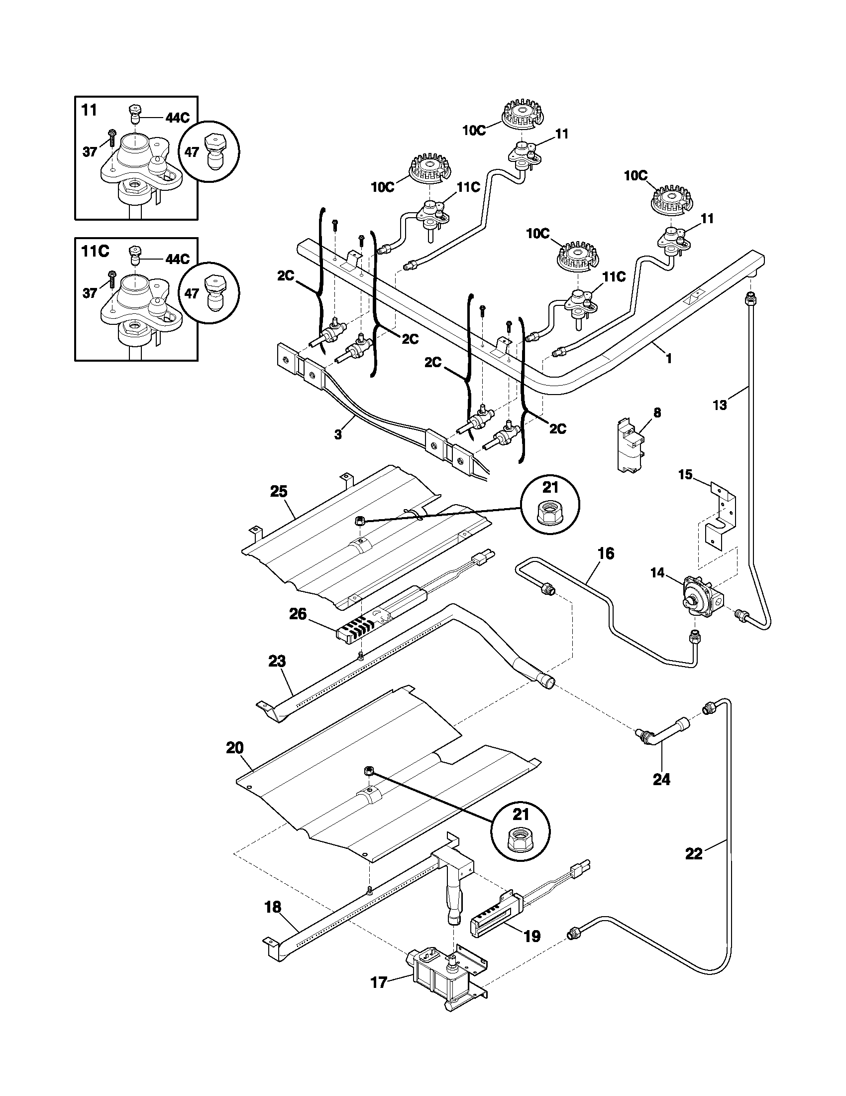 Tappan TGF351AWD burner diagram
