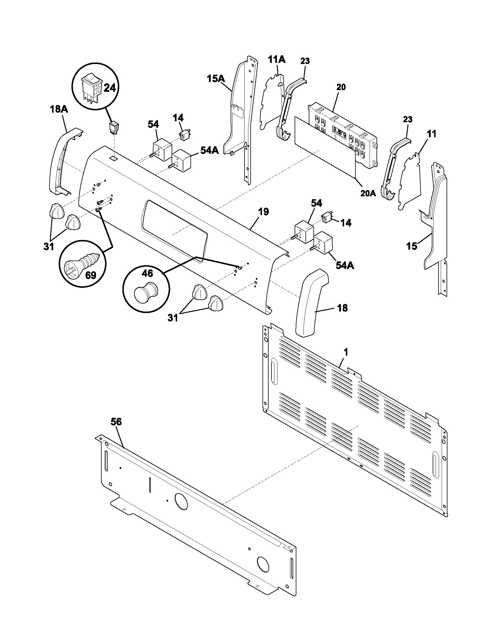 Tappan TEF364AQF backguard diagram