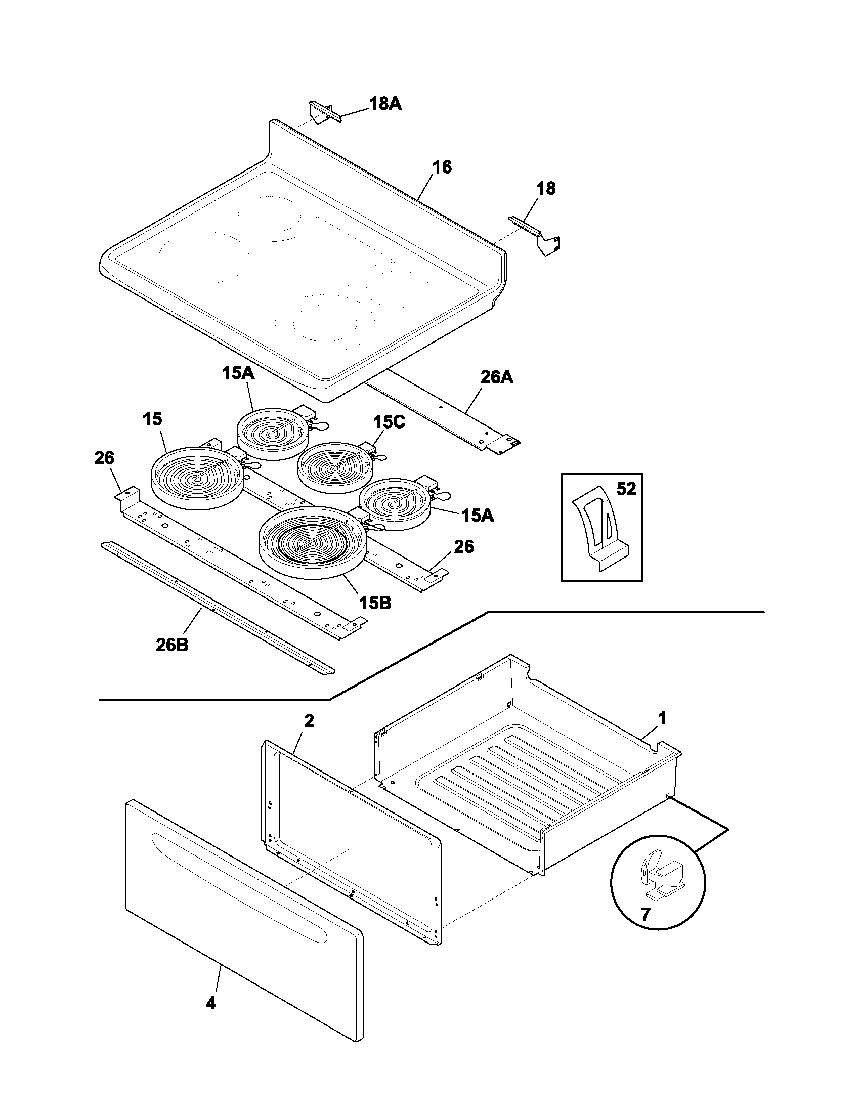 Frigidaire GLEFS77CSA top/drawer diagram