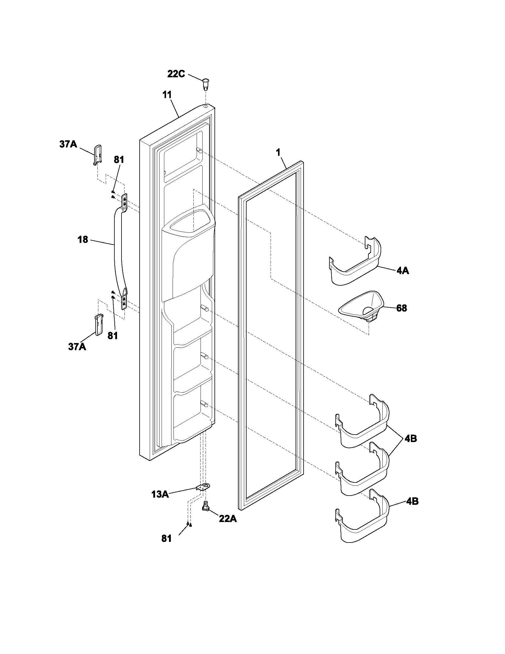 Frigidaire FRS26KW3AW6 freezer door diagram