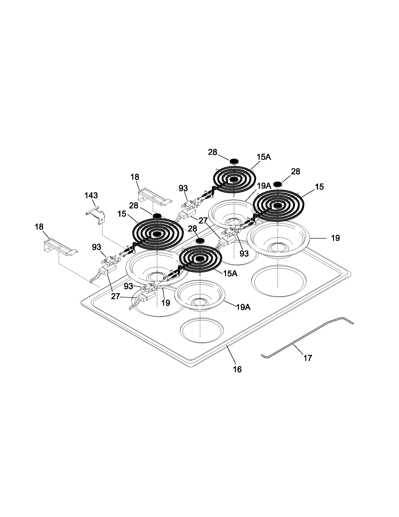 Frigidaire FED355ASF maintop diagram