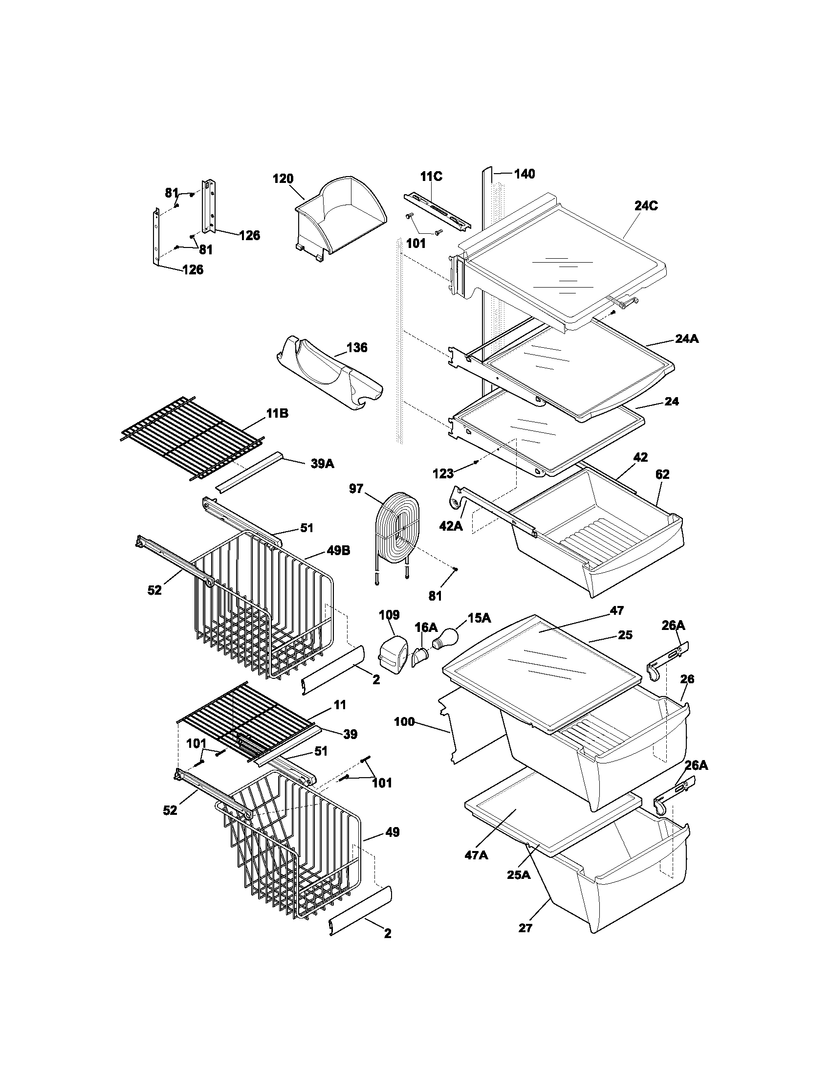 Kenmore 25353672301 shelves diagram