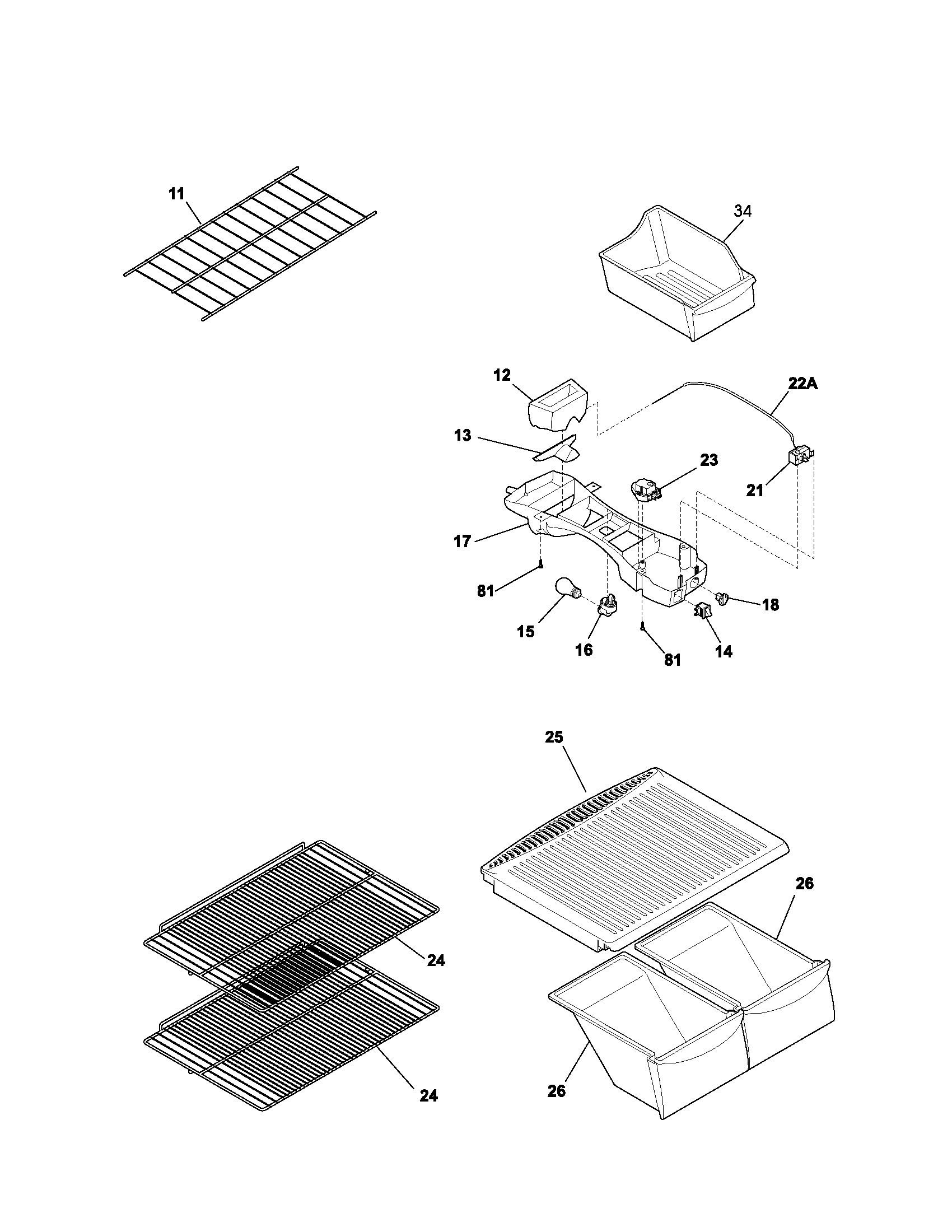Kenmore 25331442301 shelves diagram