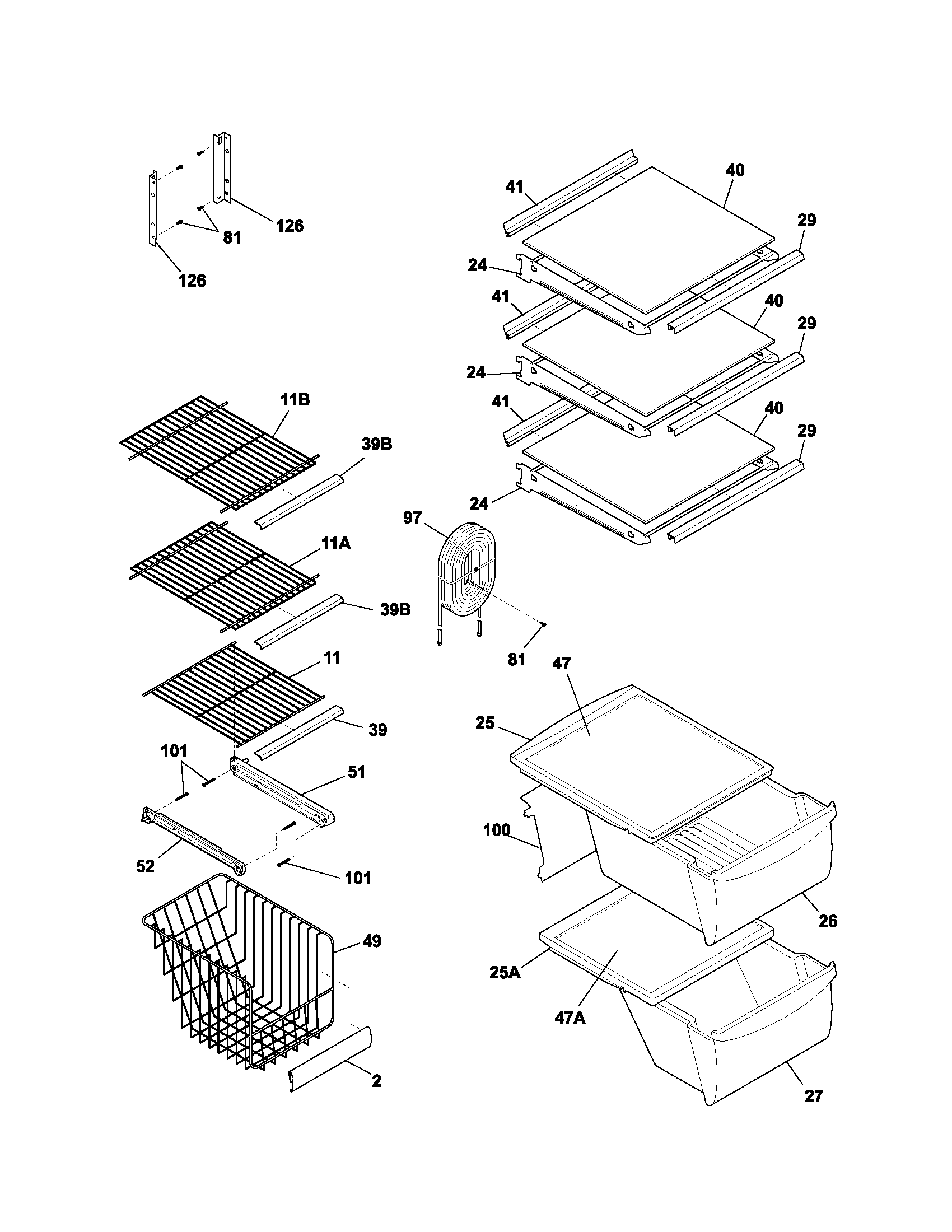 Frigidaire FRS26W2AQ6 shelves diagram
