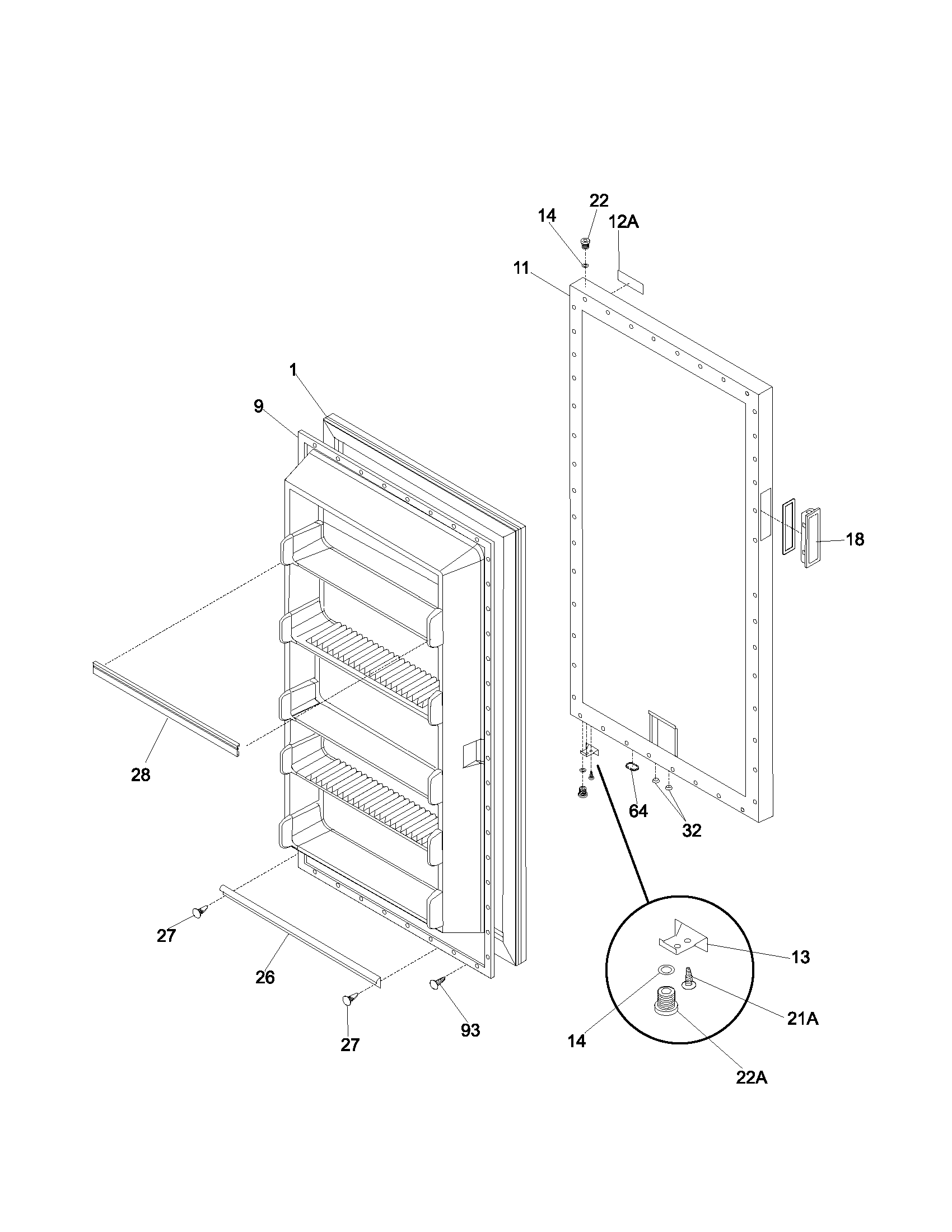 Frigidaire FFU17FK1CW0 door diagram