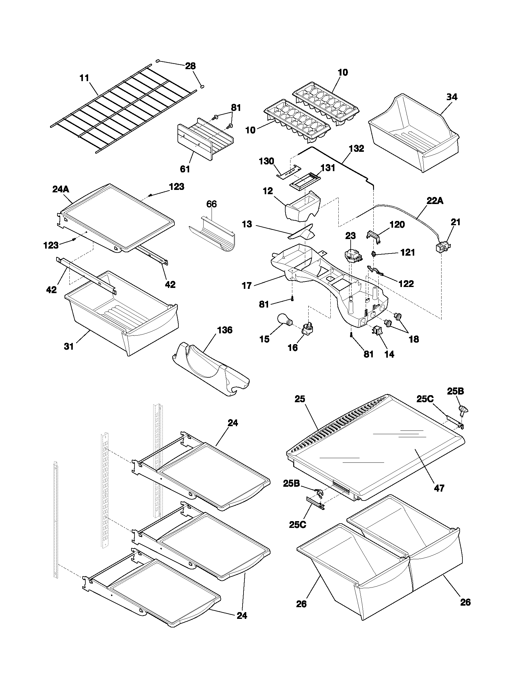 Frigidaire GS21HTZBW1 shelves diagram