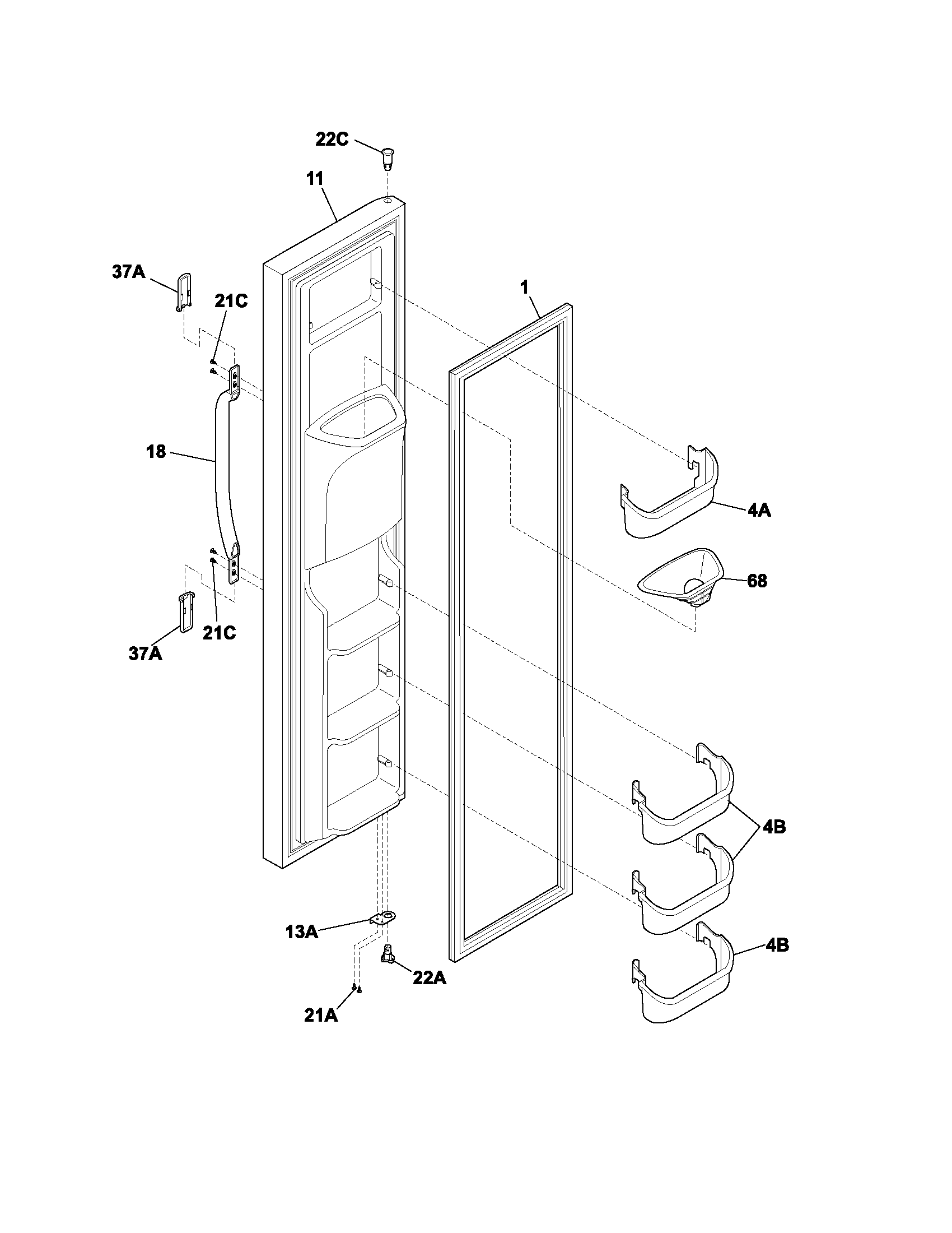 White-Westinghouse WRS23MW3AW5 freezer door diagram