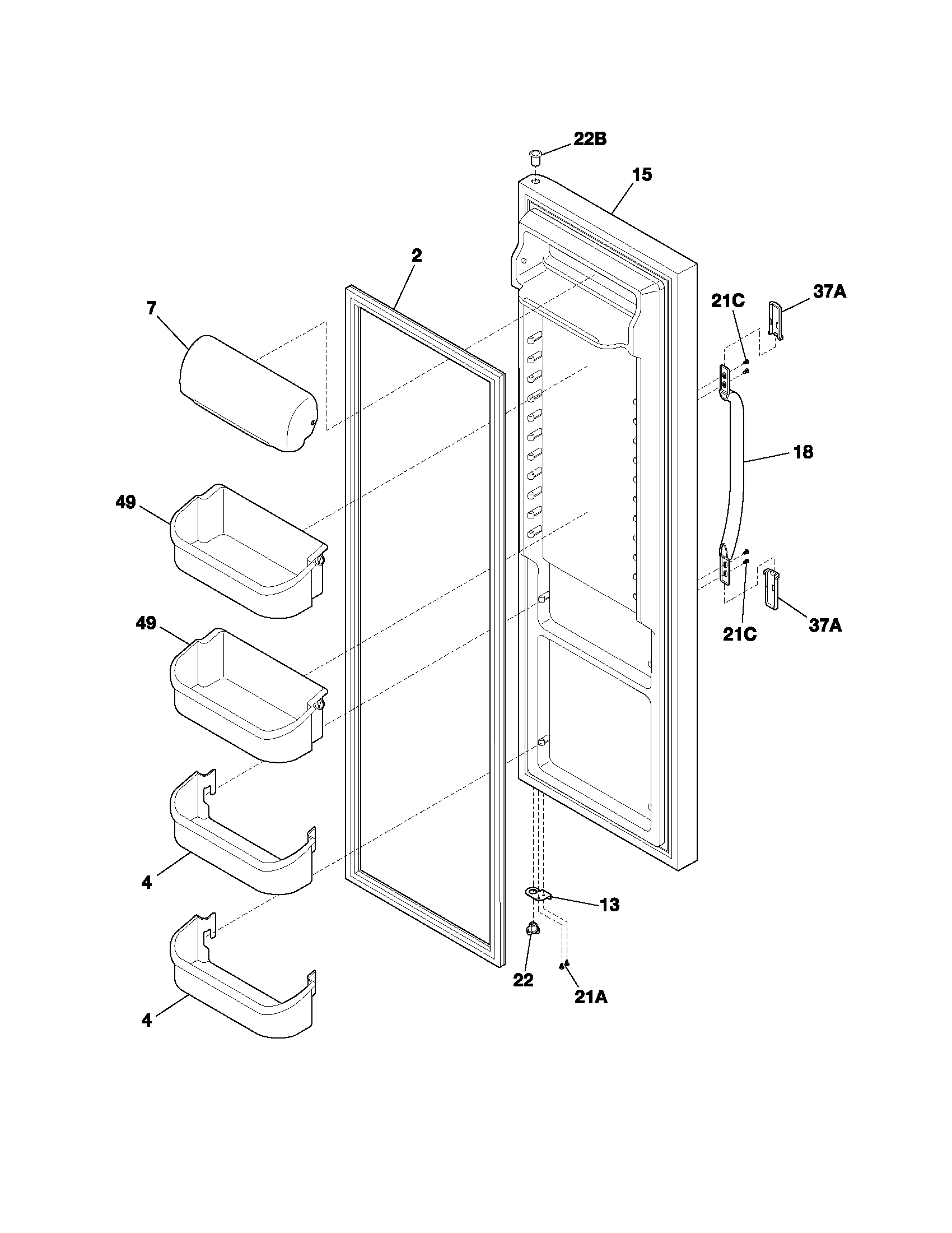 White-Westinghouse WRS23MW3AW5 refrigerator door diagram
