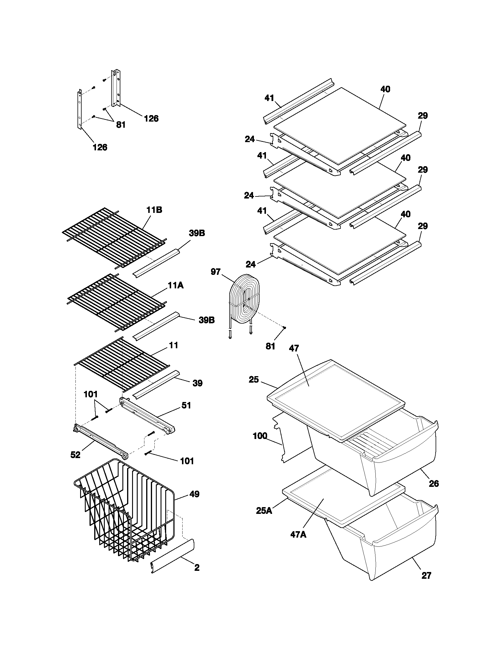 White-Westinghouse WRS23MW3AW5 shelves diagram
