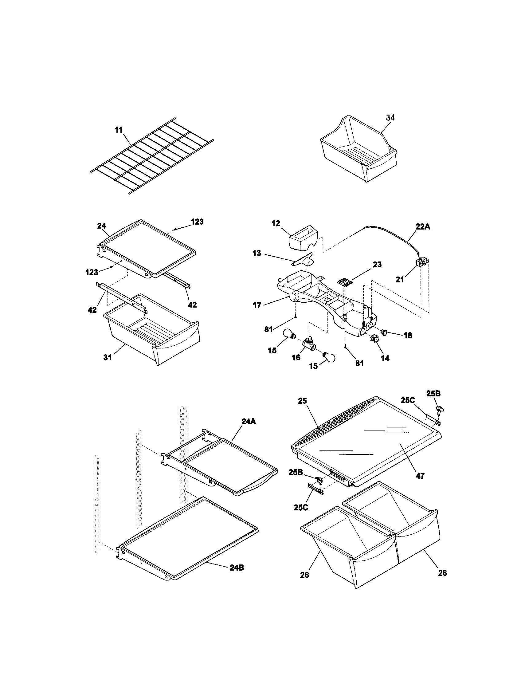 Kenmore 25373883300 shelves diagram