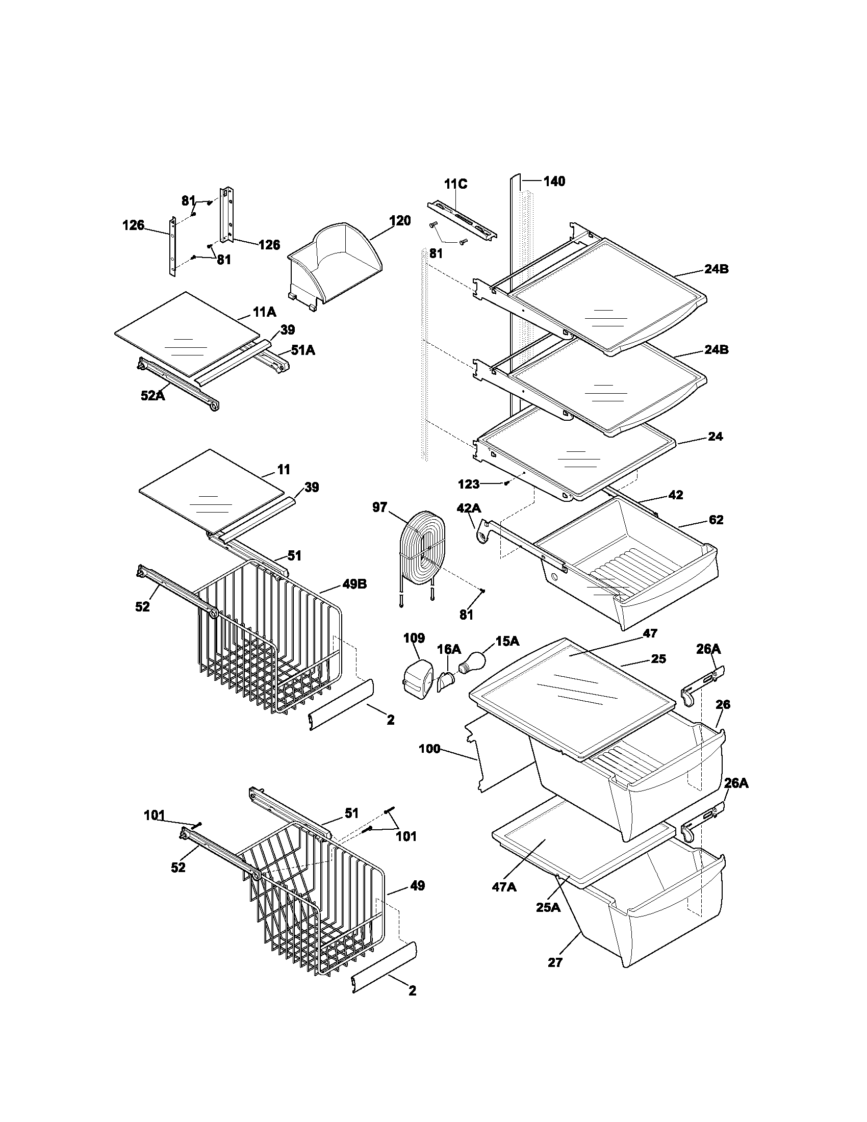 Kenmore 25353712300 shelves diagram