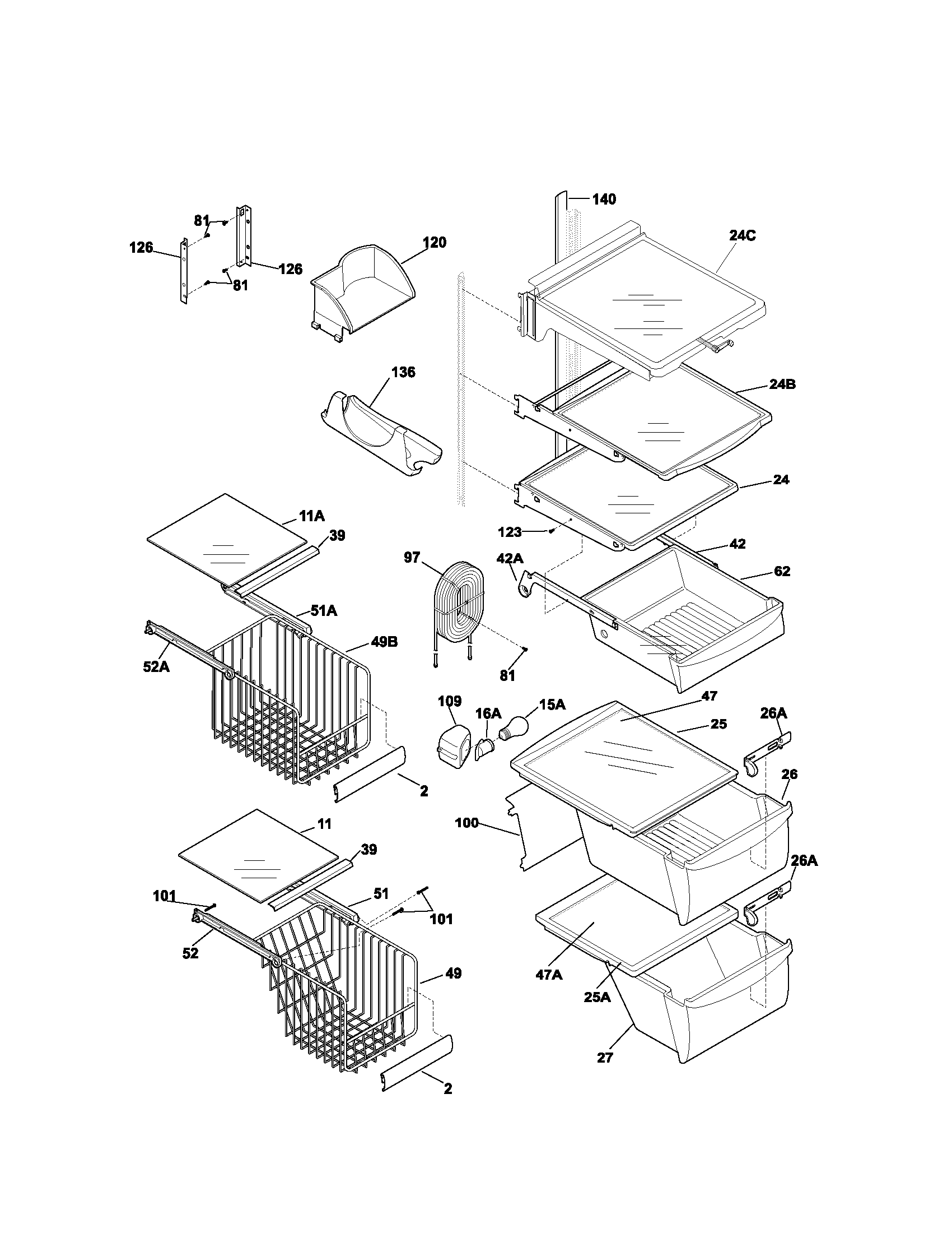 Kenmore 25353372300 shelves diagram