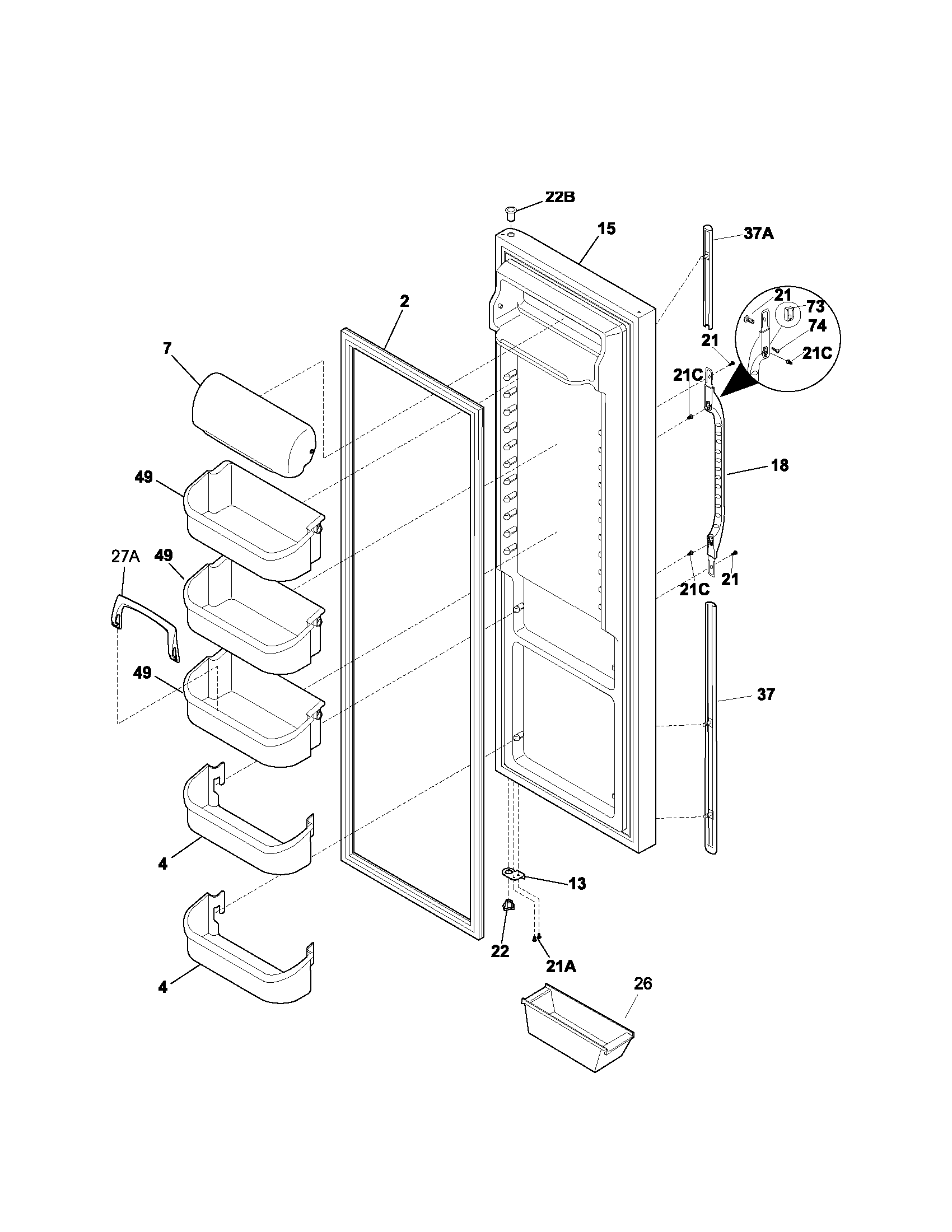 Kenmore 25353373301 refrigerator door diagram