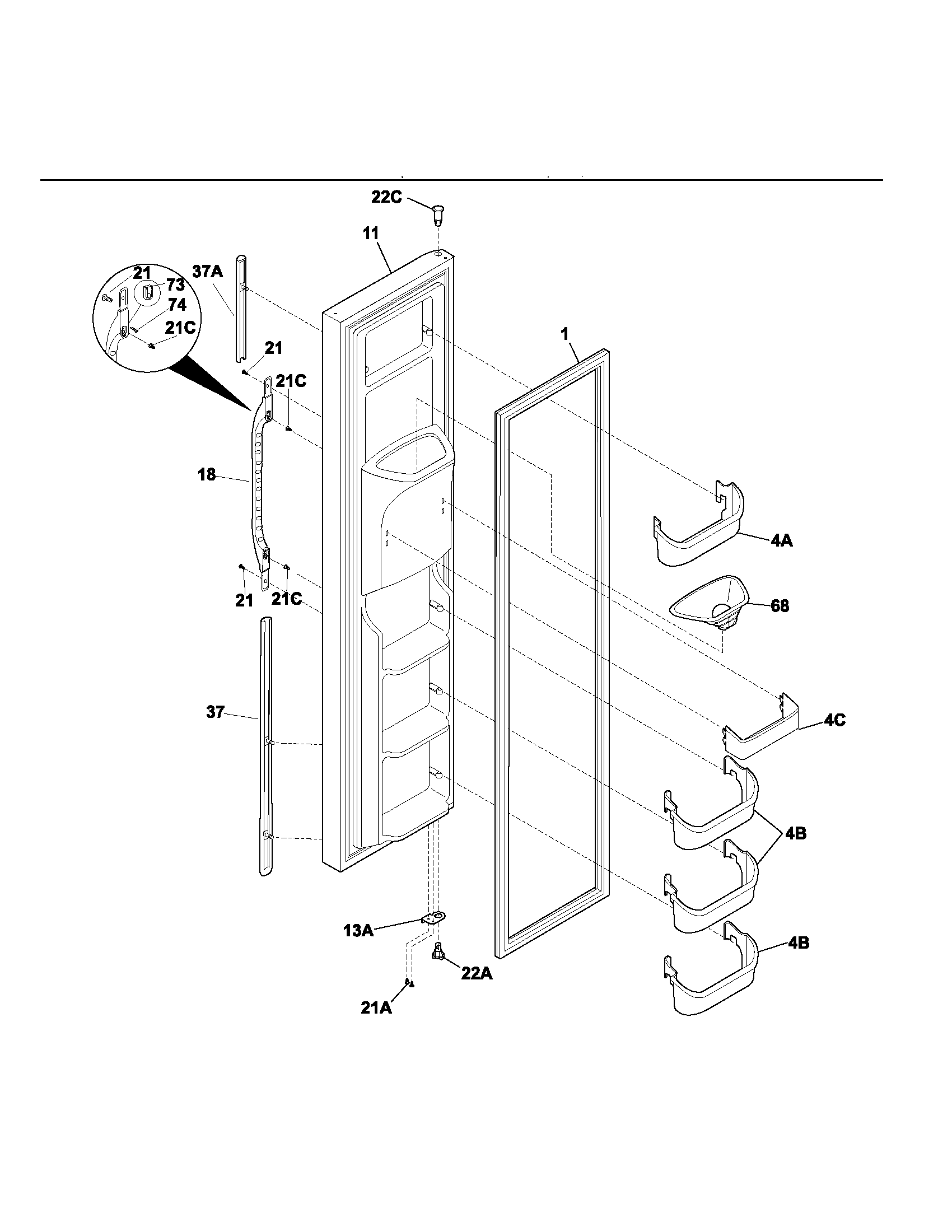 Kenmore 25353673302 freezer door diagram