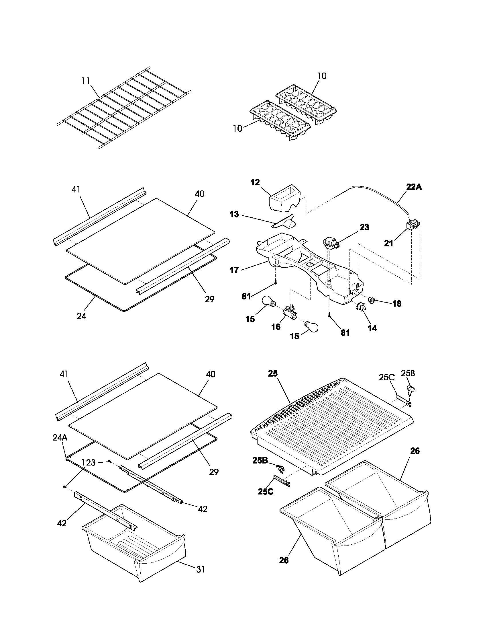 Frigidaire FRT17G5CSK0 shelves diagram
