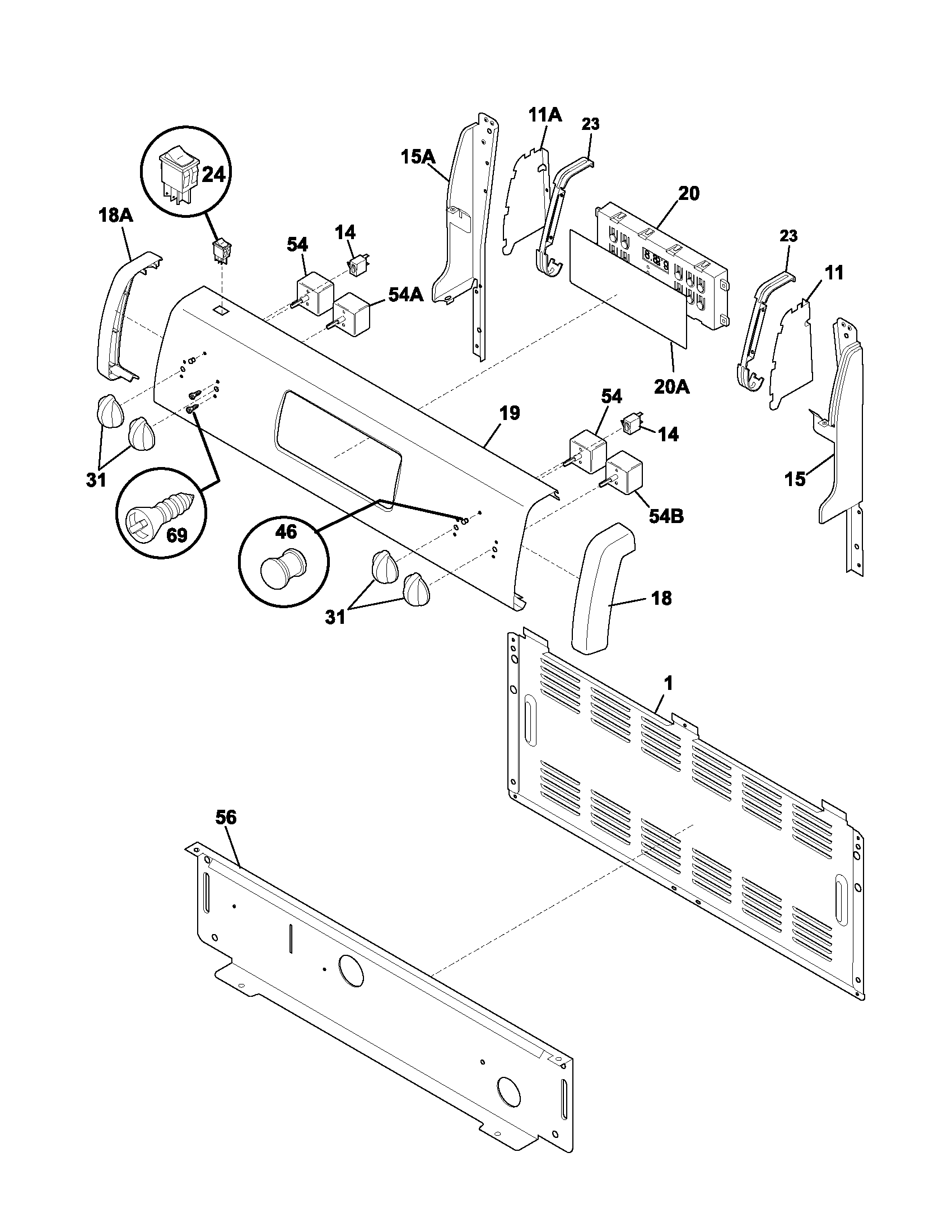Frigidaire FEF365BXCWA backguard diagram