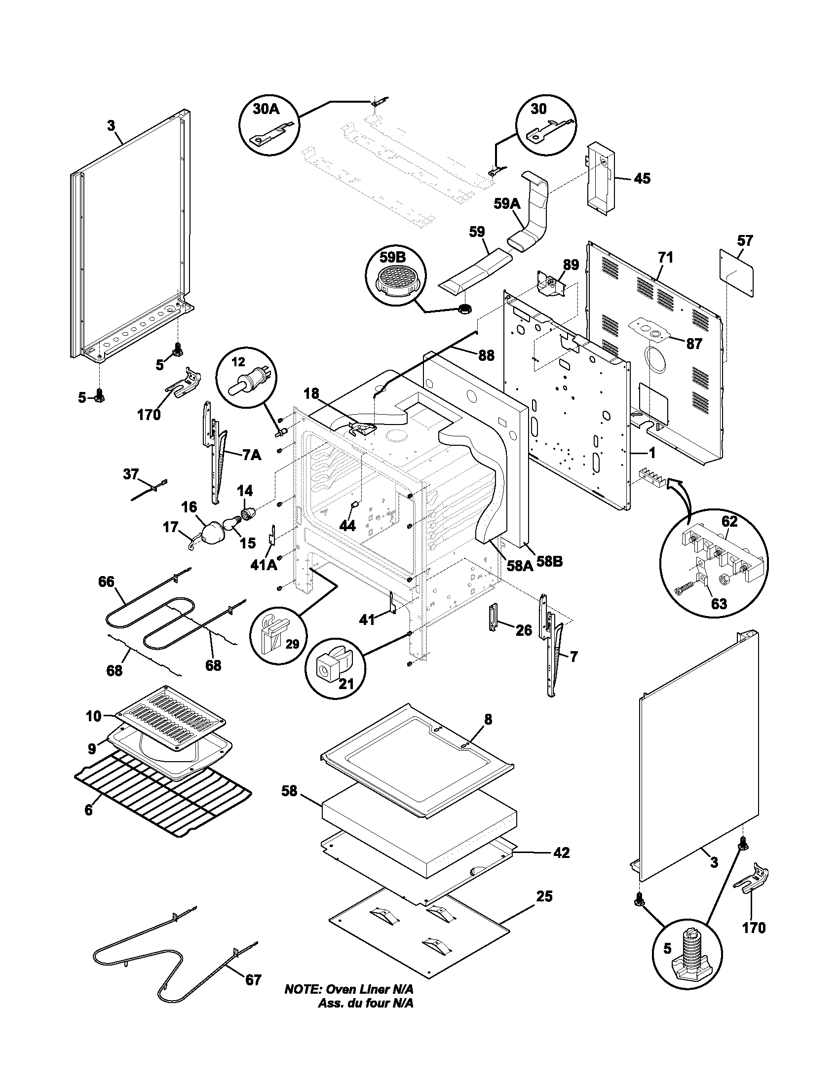Frigidaire FEF365BXCWA body diagram