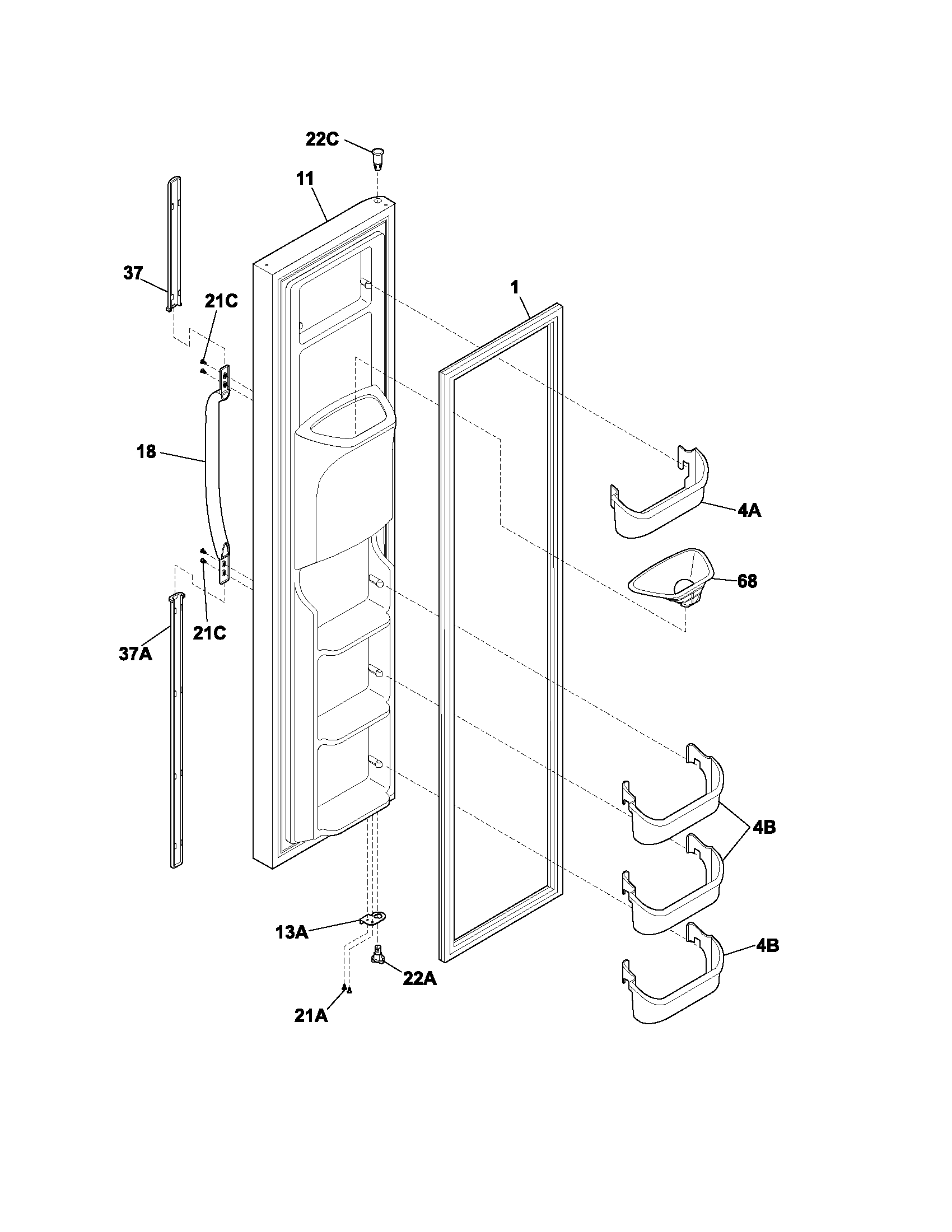 Frigidaire FRS23R4CB0 freezer door diagram