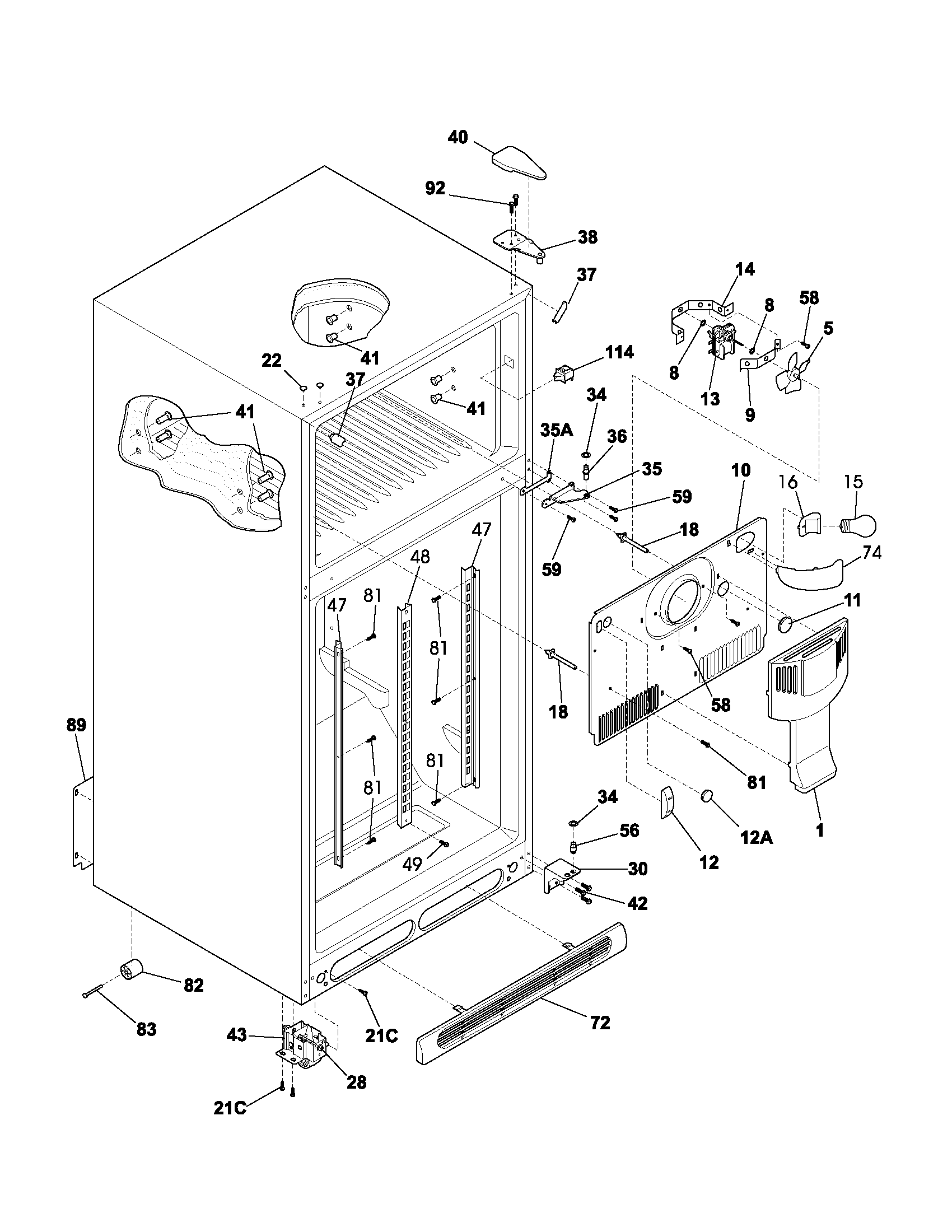 Frigidaire GLHT216TAW4 cabinet diagram