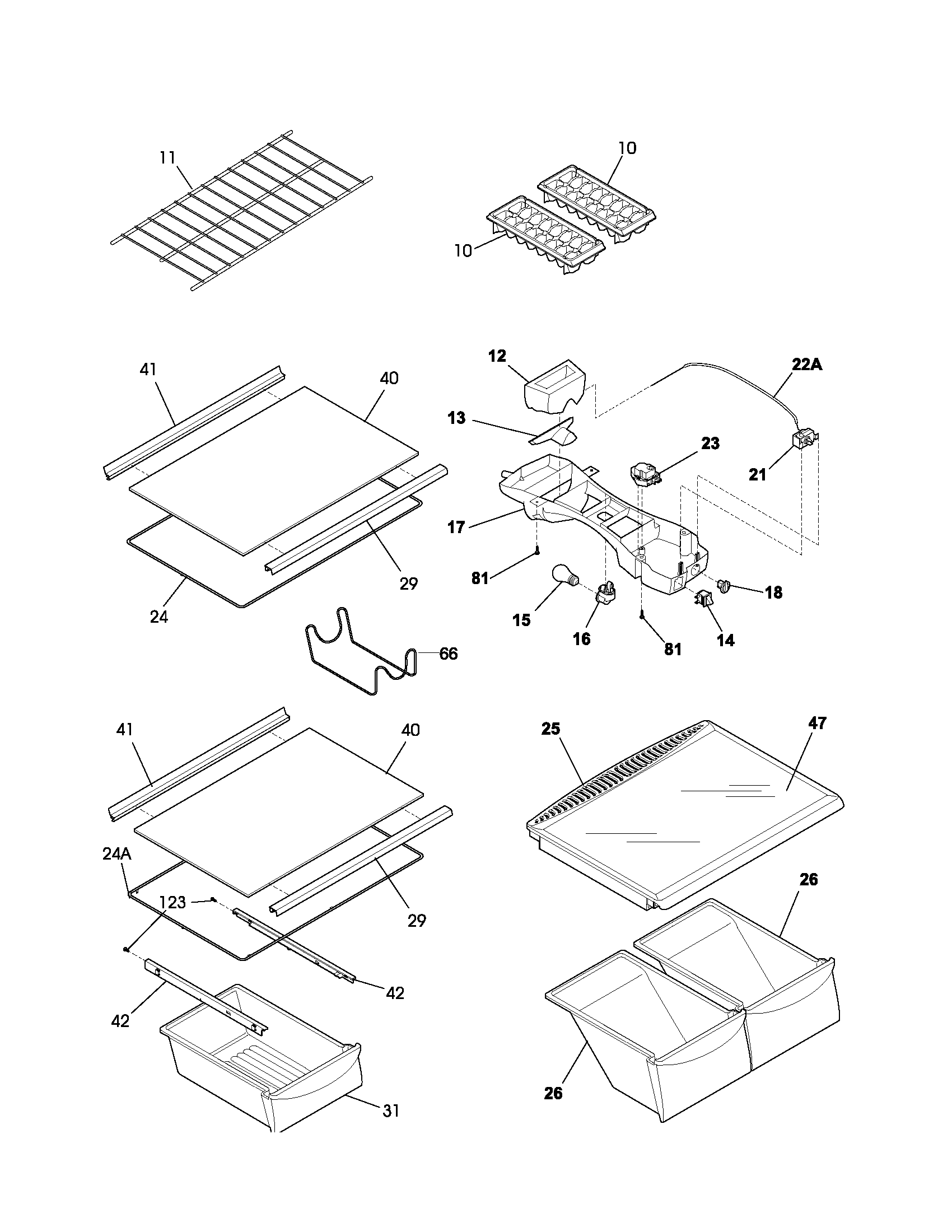 Frigidaire FRT21KG4CQ0 shelves diagram