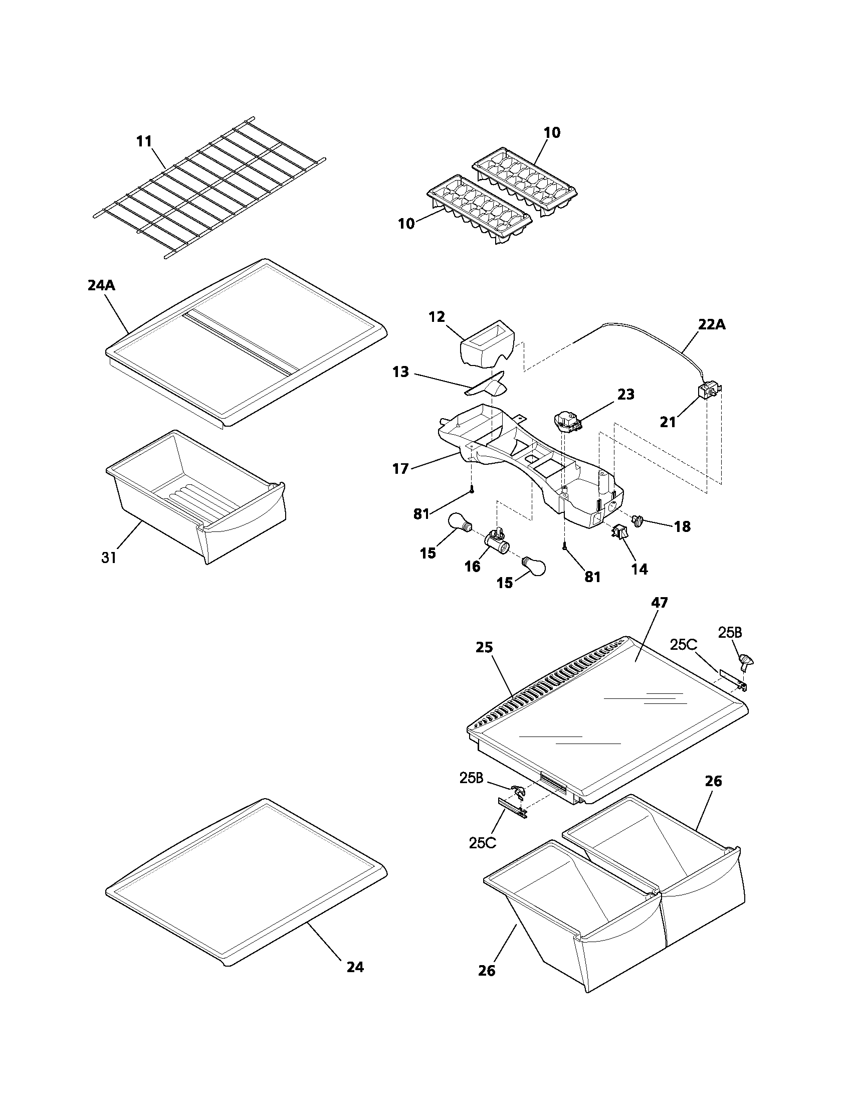 Frigidaire FRT21KS6CQ0 shelves diagram