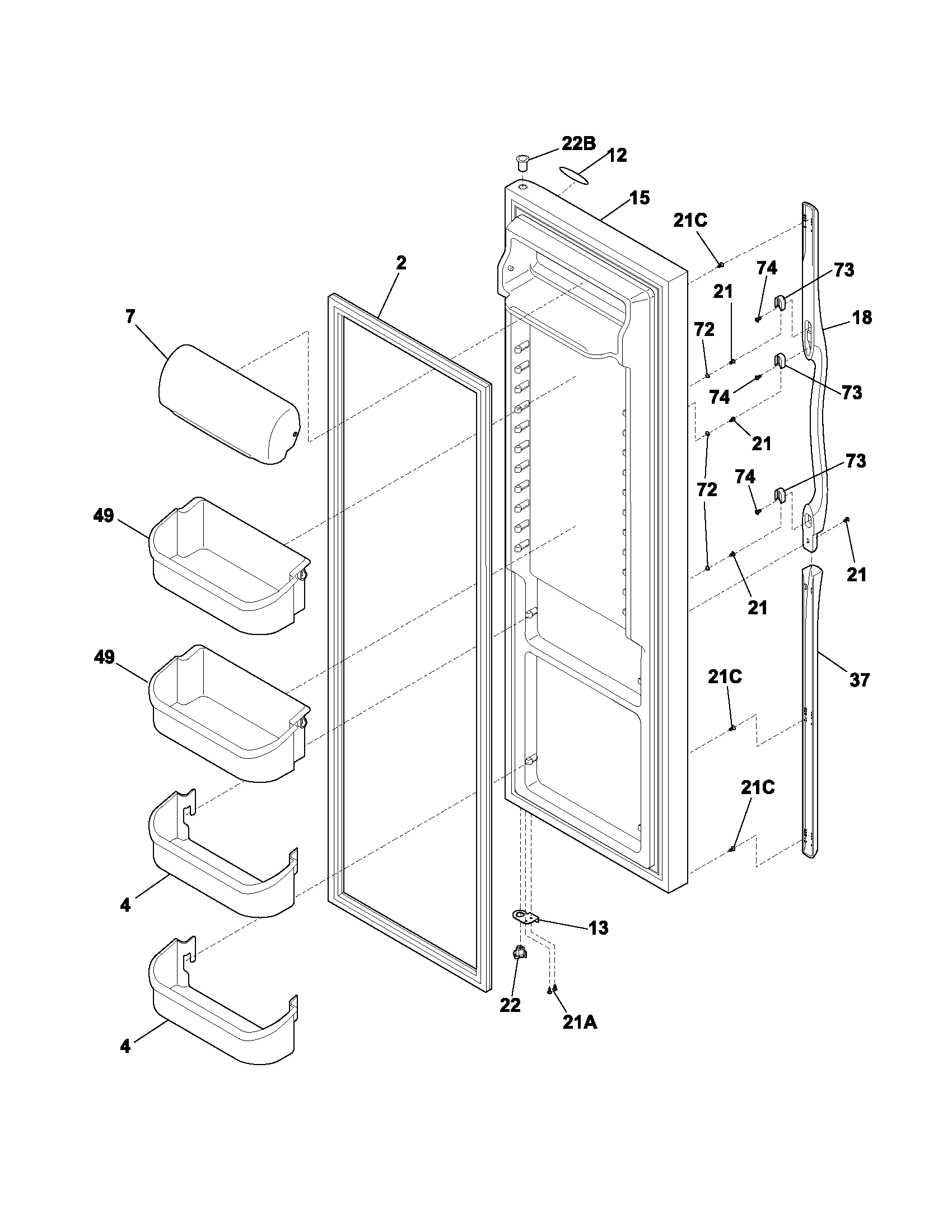Frigidaire FRS26BH6CW0 refrigerator door diagram