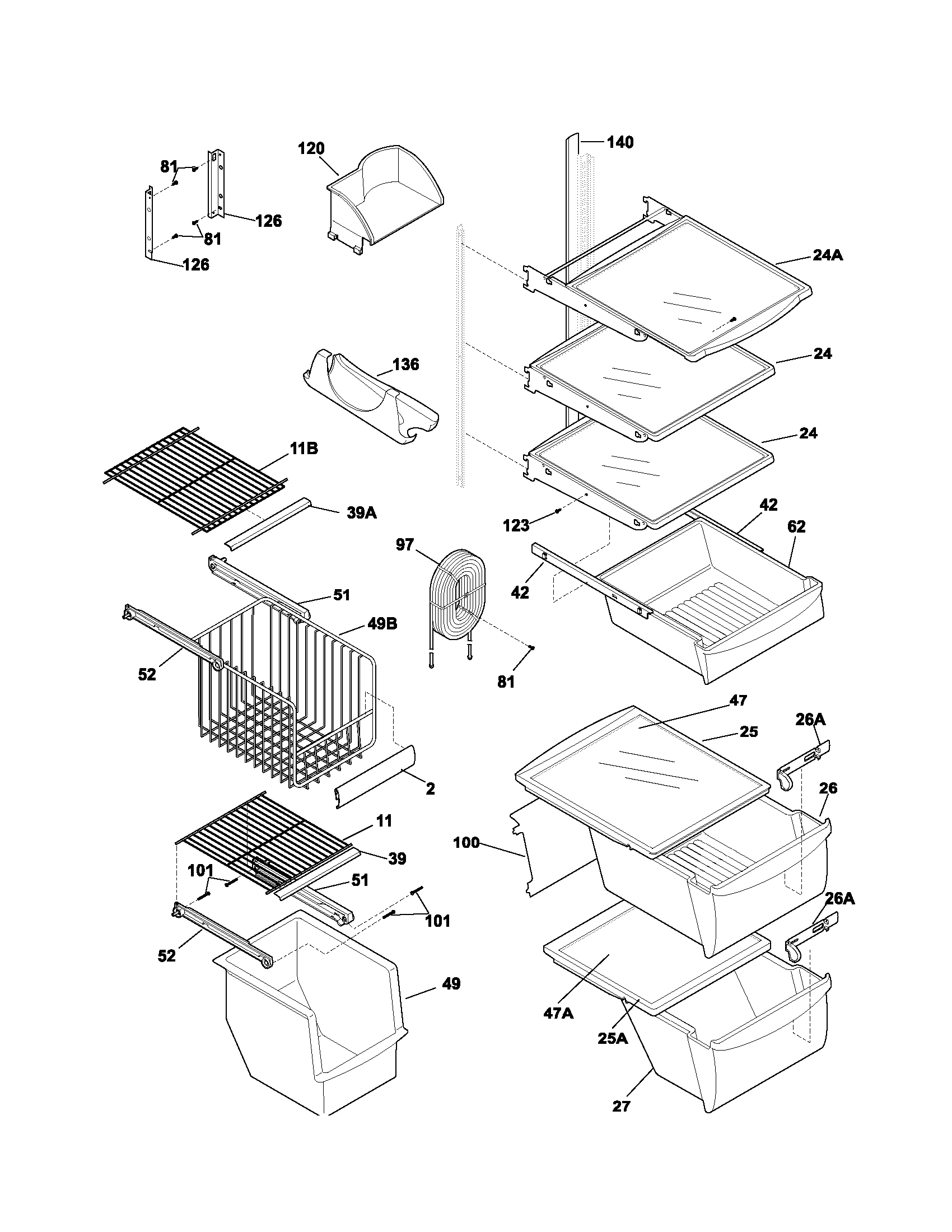 Frigidaire FRS23BH5CQ0 shelves diagram