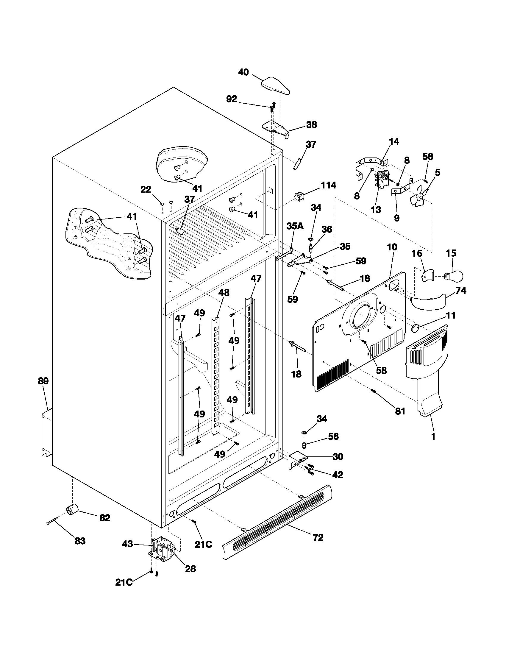 Frigidaire PLHT217TAK4 cabinet diagram