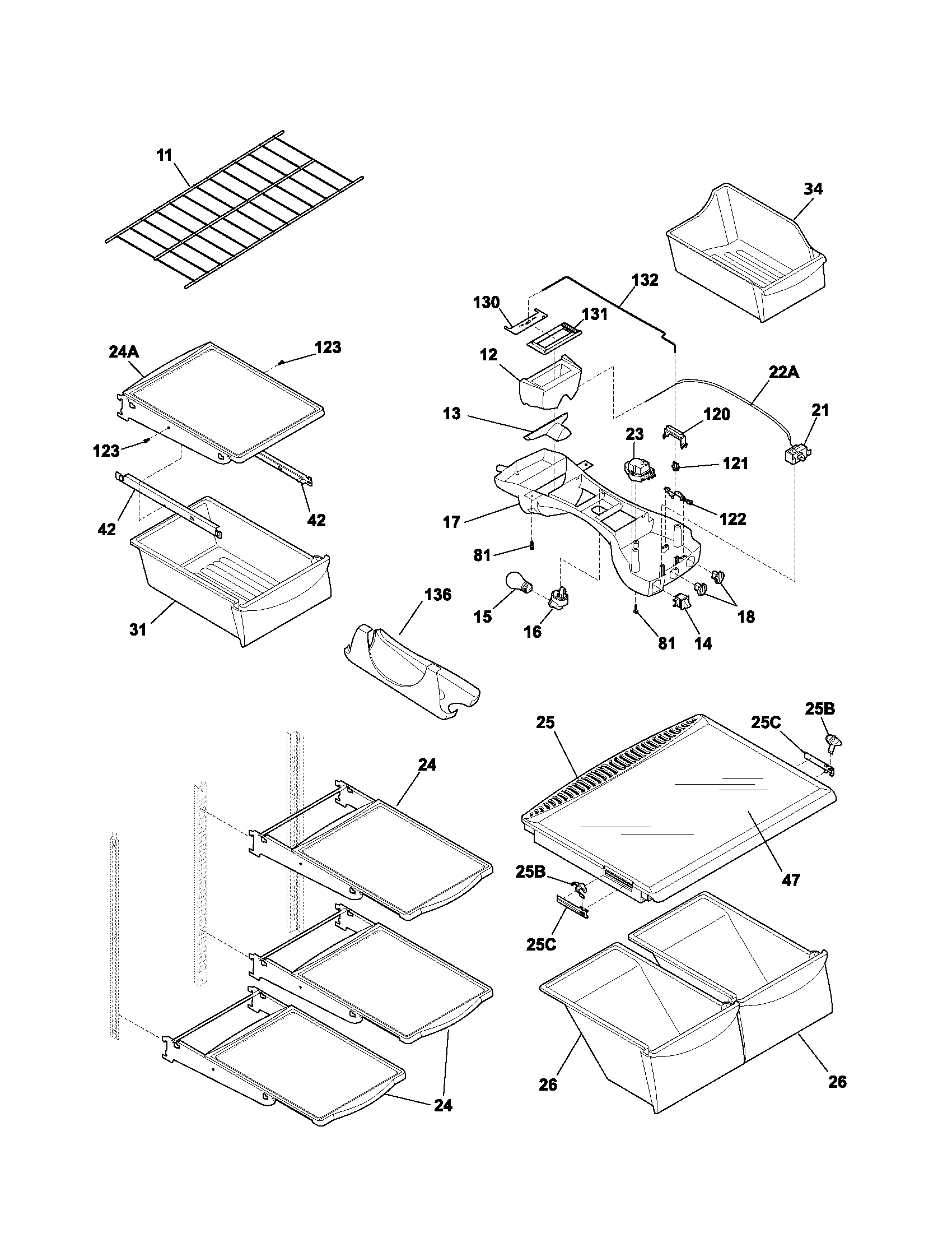 Frigidaire PLHT217TAK4 shelves diagram